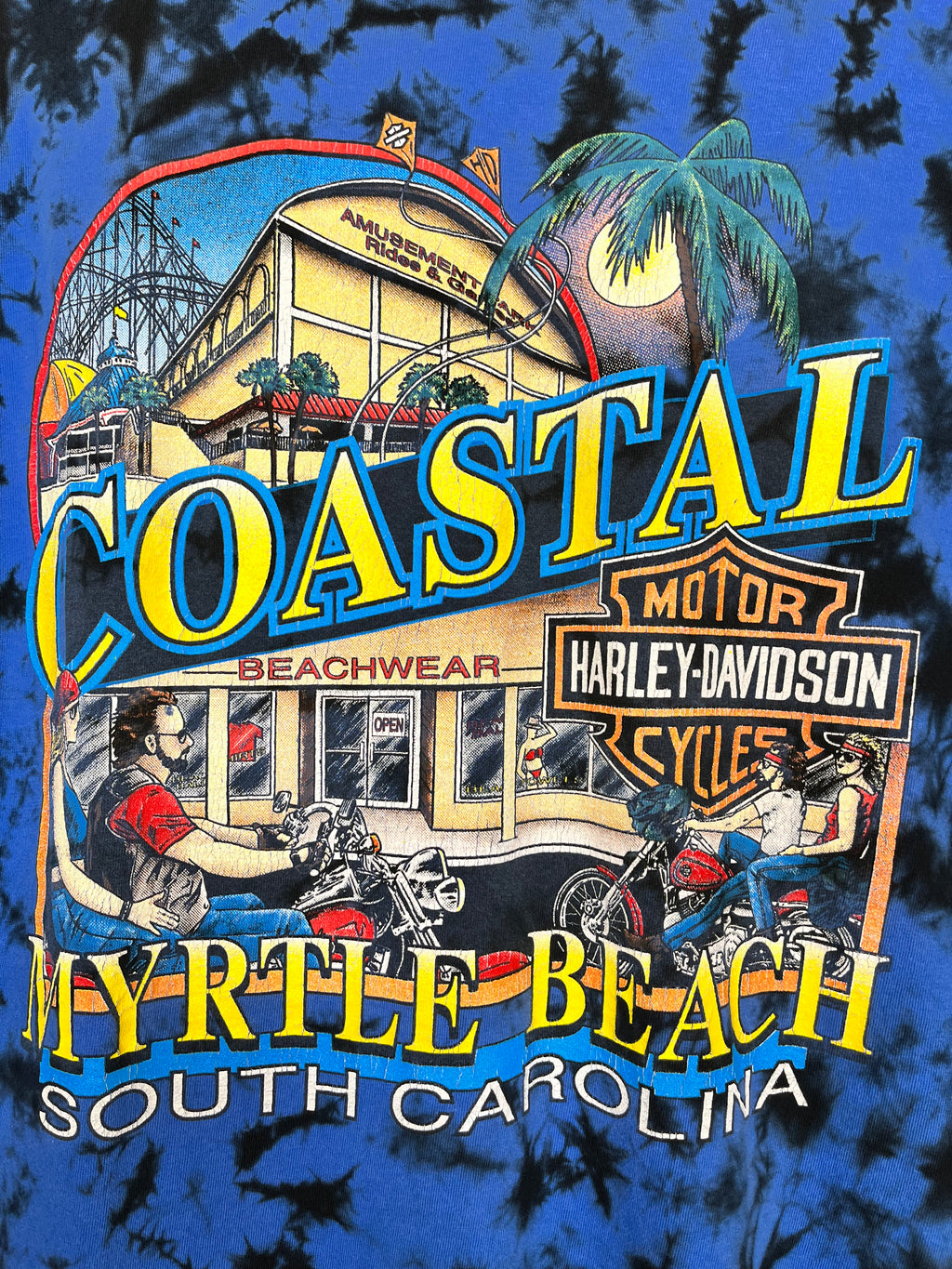 Vintage Harley Davidson Blue Tie-Dye Coastal South Carolina Myrtle Beach T-Shirt: XL