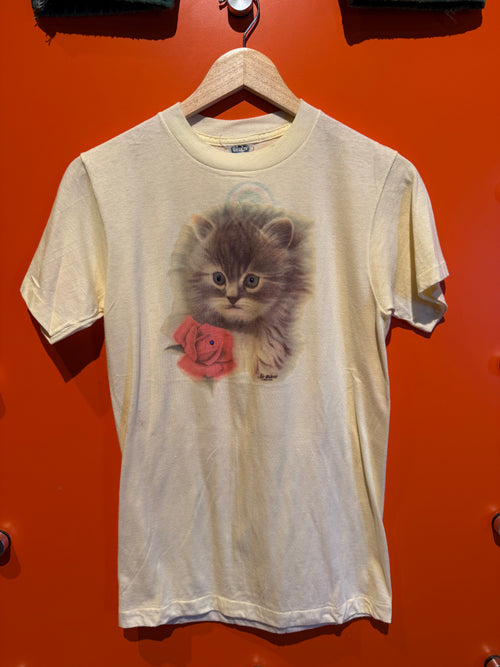 Vintage 70's Air Waves Rose Cat Eyes Yellow T-Shirt: M