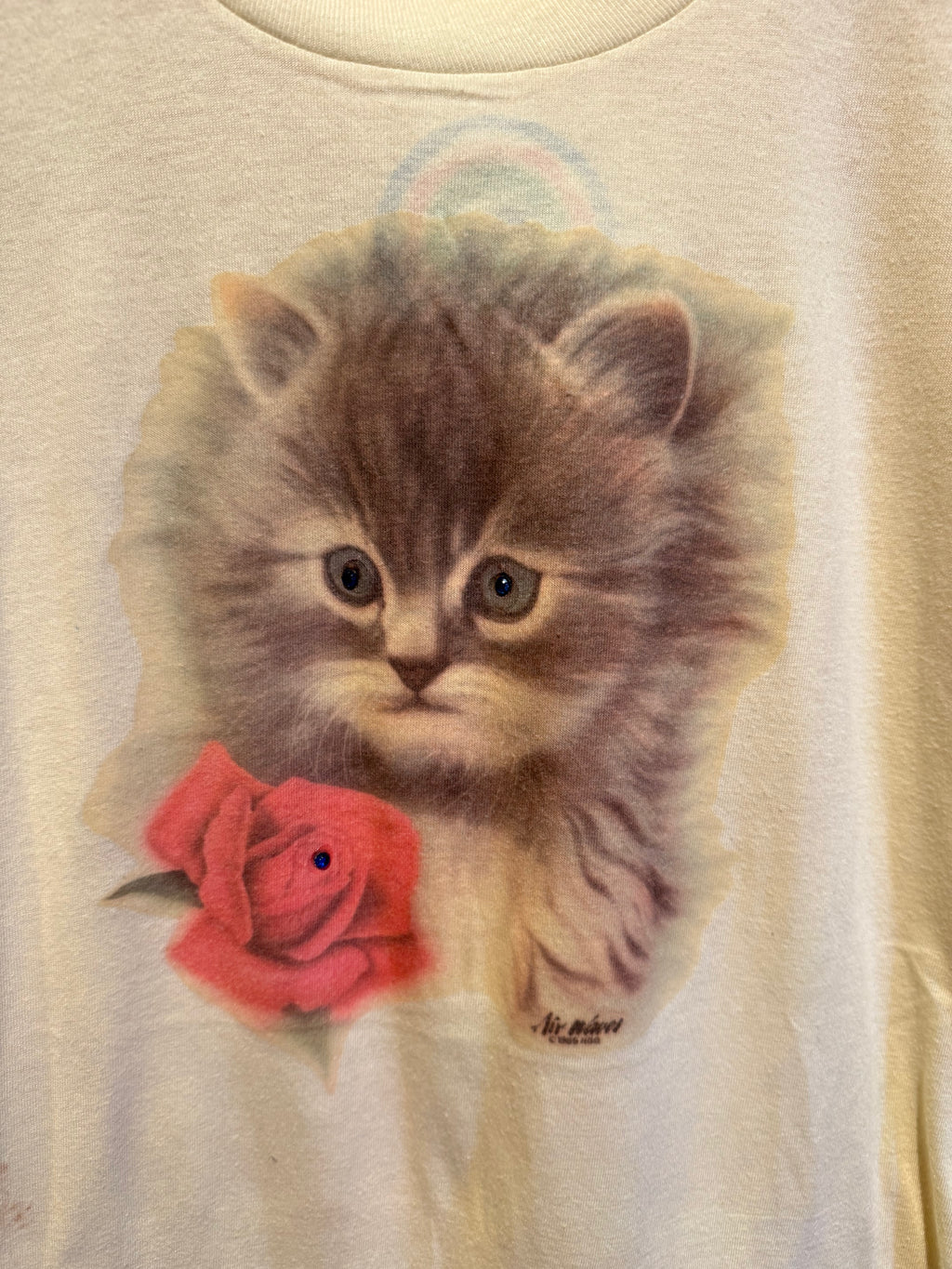 Vintage 70's Air Waves Rose Cat Eyes Yellow T-Shirt: M