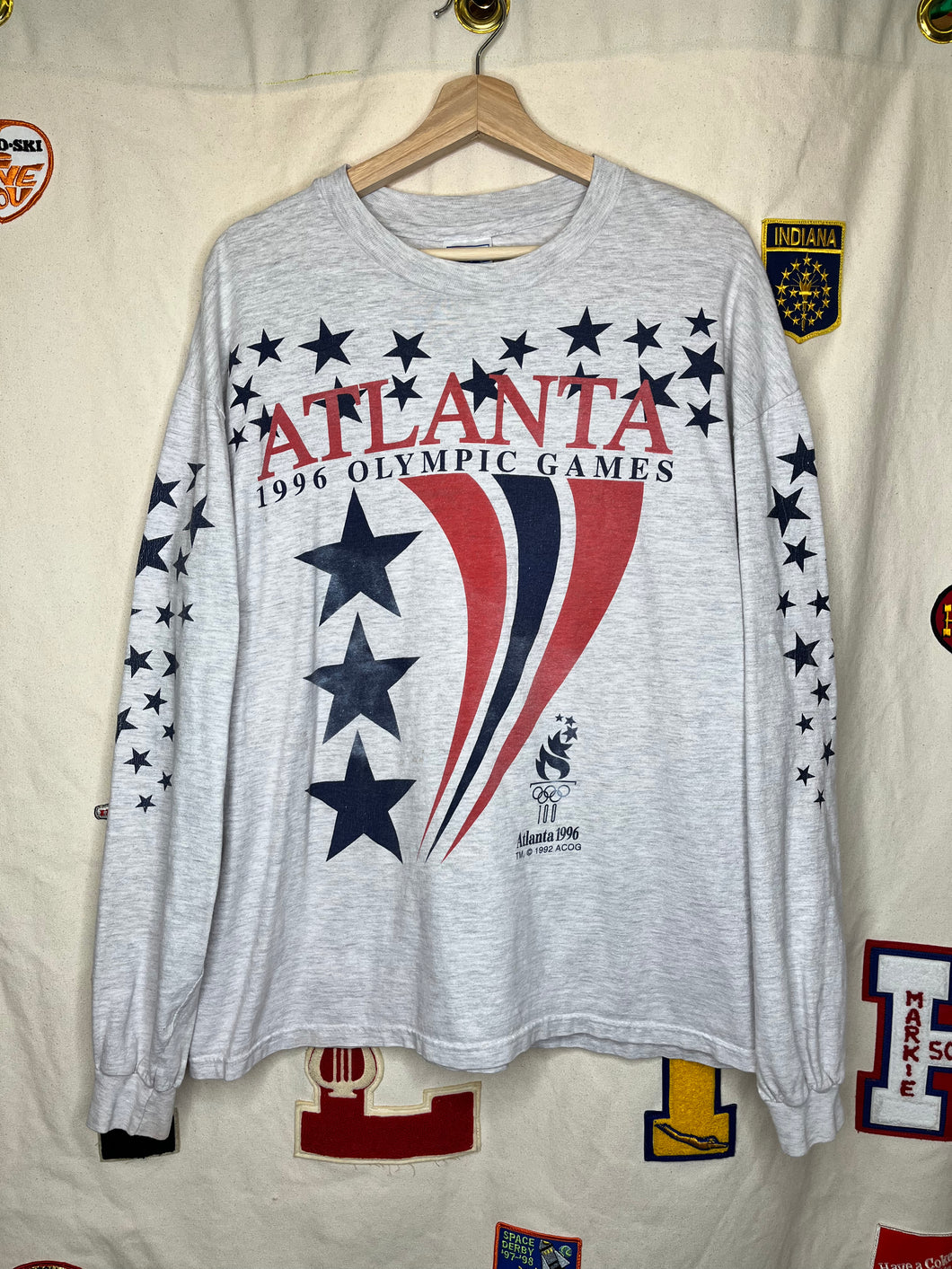 Vinatge 1996 Atlanta Olympics Longsleeve Gray Stars T-Shirt: L/XL