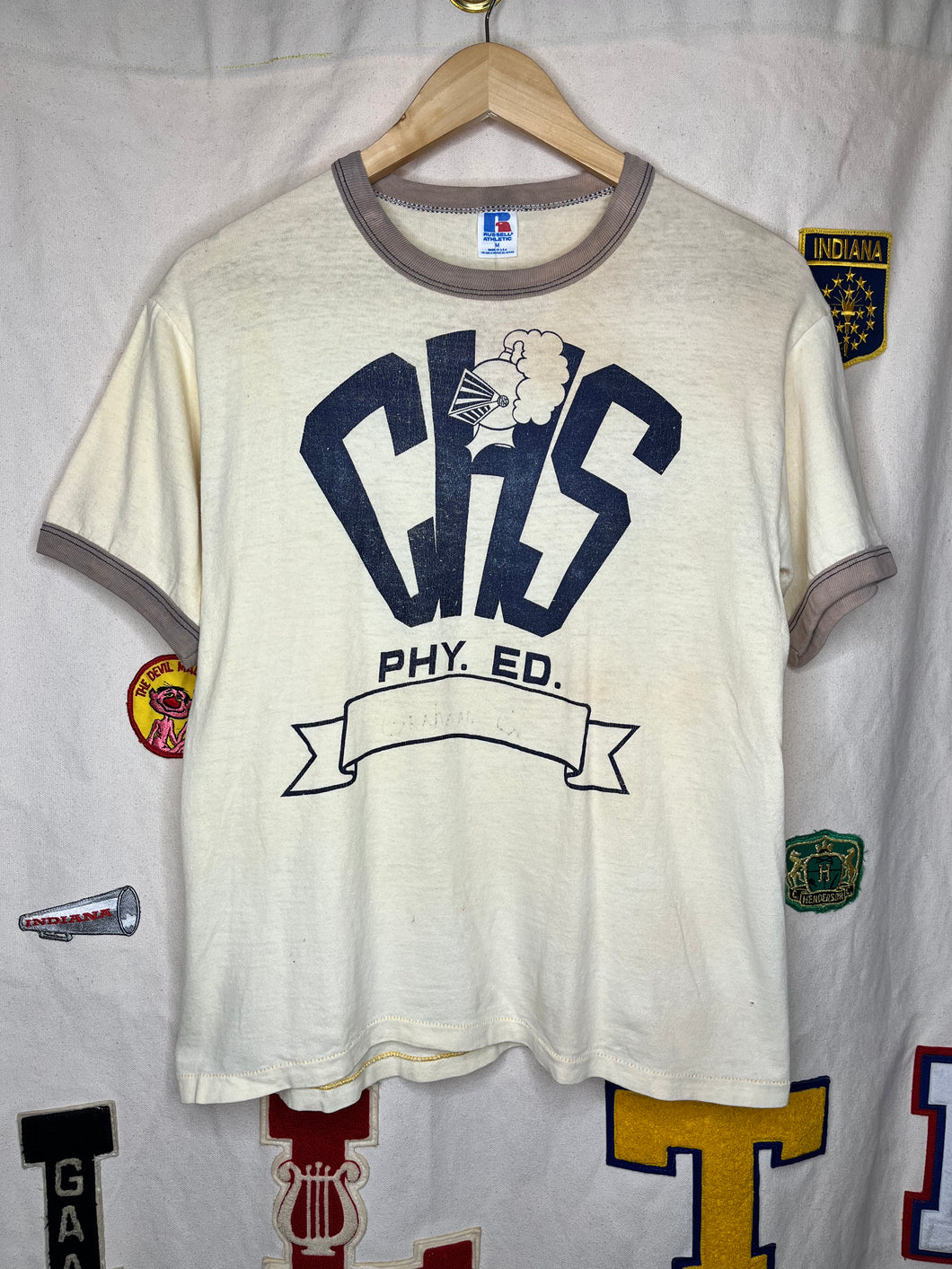 Vintage Castle High School Knights CHS 80's Phys Ed Russell Ringer T-Shirt: Medium