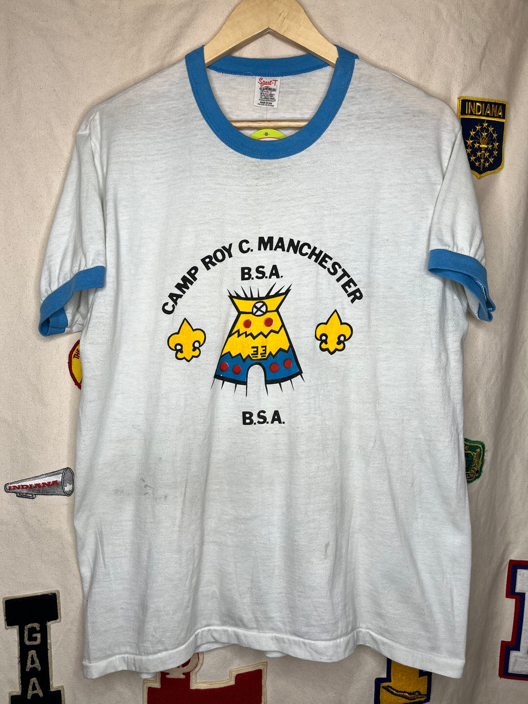 Vintage Boy Scouts Camp Roy C. Manchester BSA Stedman Ringer T-Shirt: XL