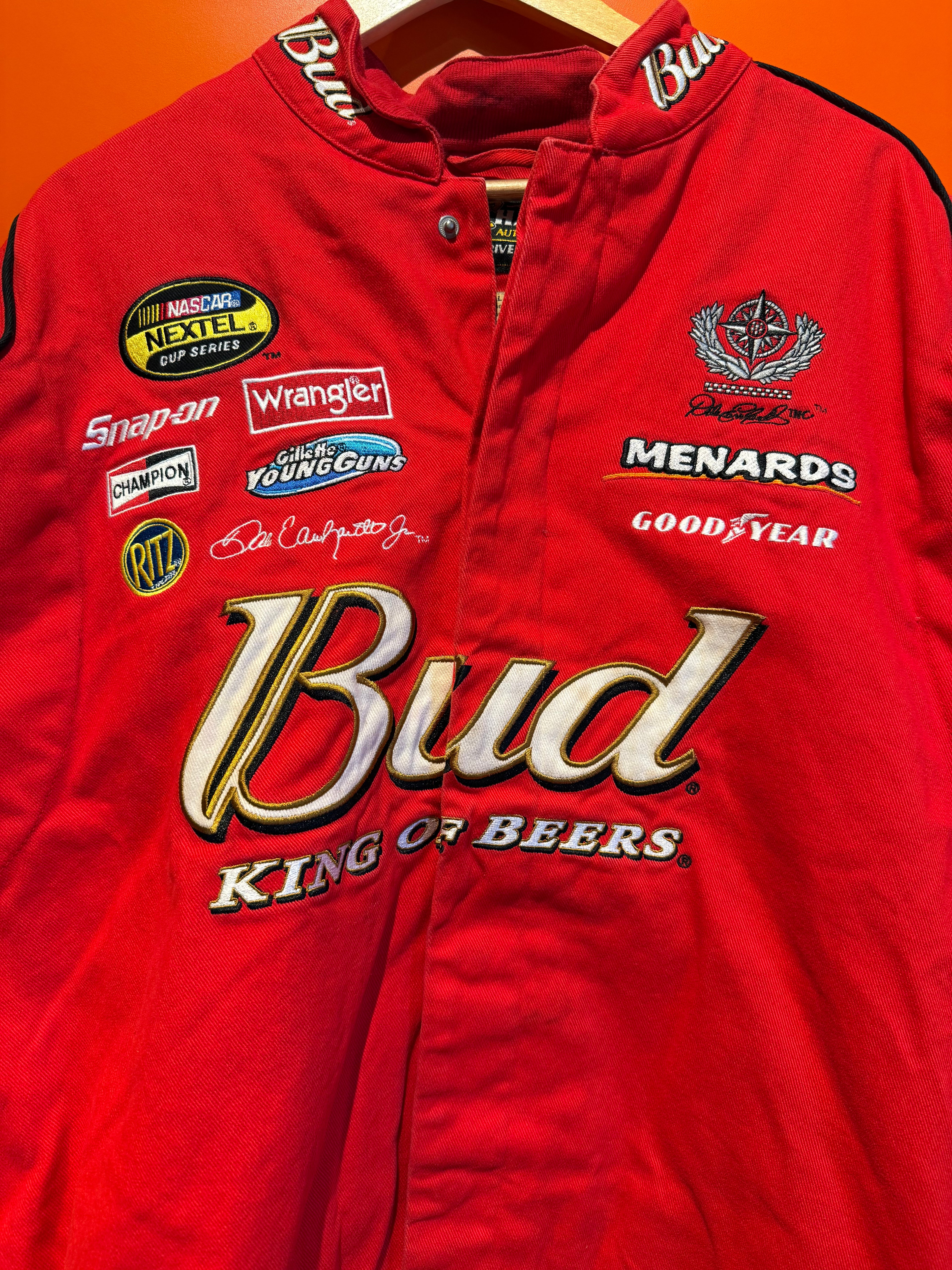 Vintage Budweiser Red Dale Earnhardt Jr. Nascar Racing Jacket: Large
