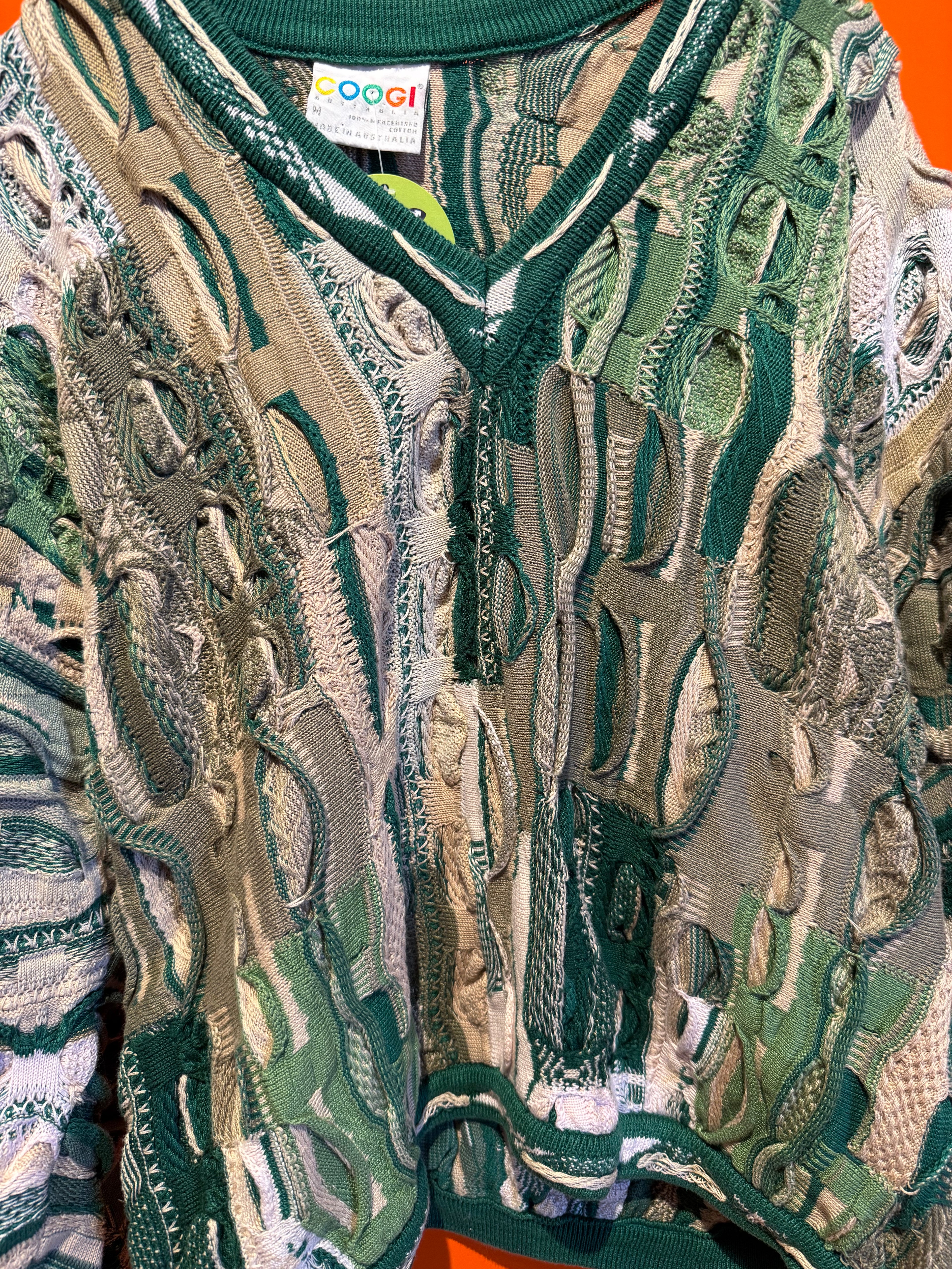 Vintage Coogi V Neck Green Sweater: Medium