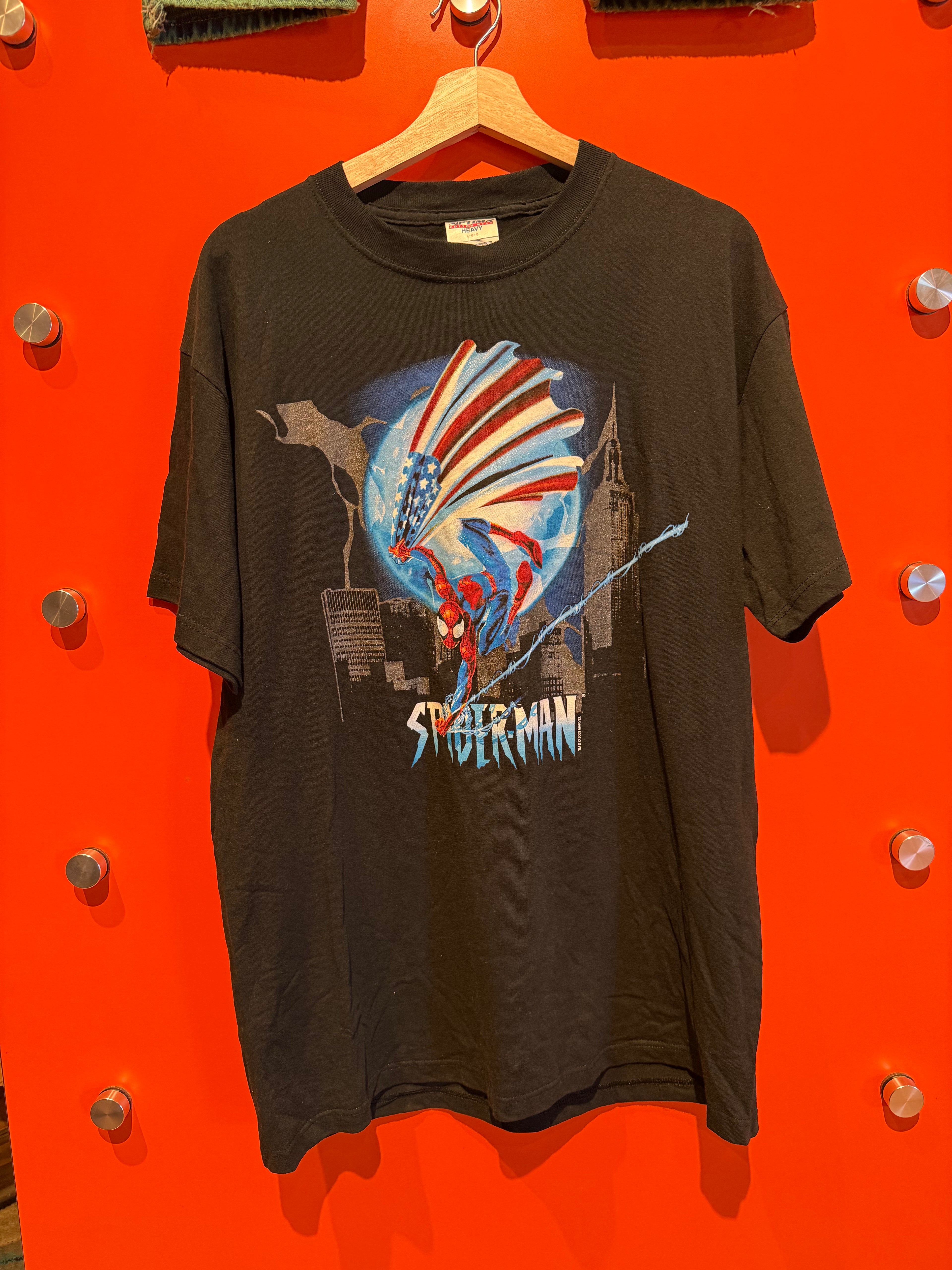 Vintage Spider-Man American Flag Marvel Comics 2003 NWT Black T-Shirt: Large