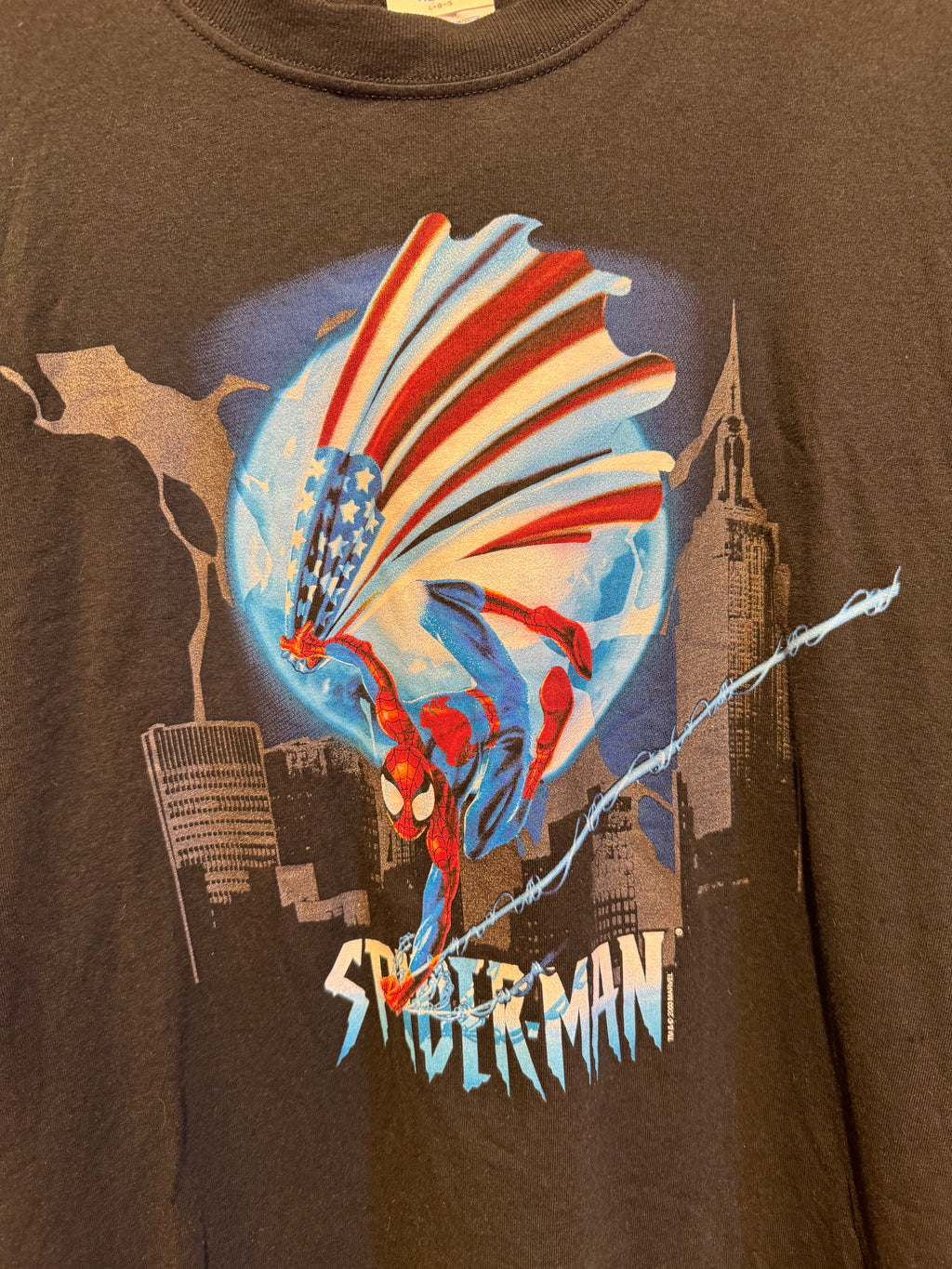 Vintage Spider-Man American Flag Marvel Comics 2003 NWT Black T-Shirt: Large
