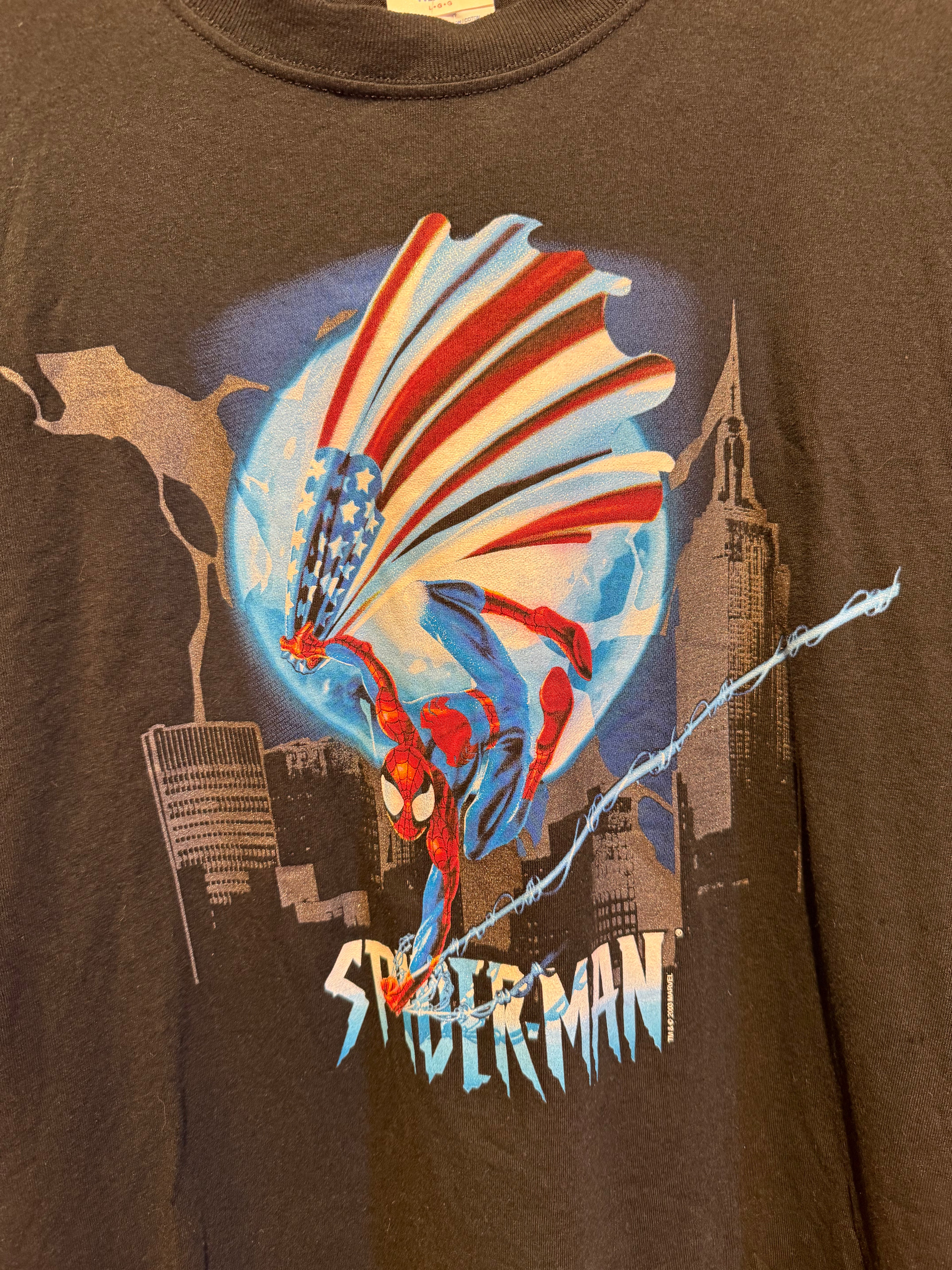 Vintage Spider-Man American Flag Marvel Comics 2003 NWT Black T-Shirt: Large