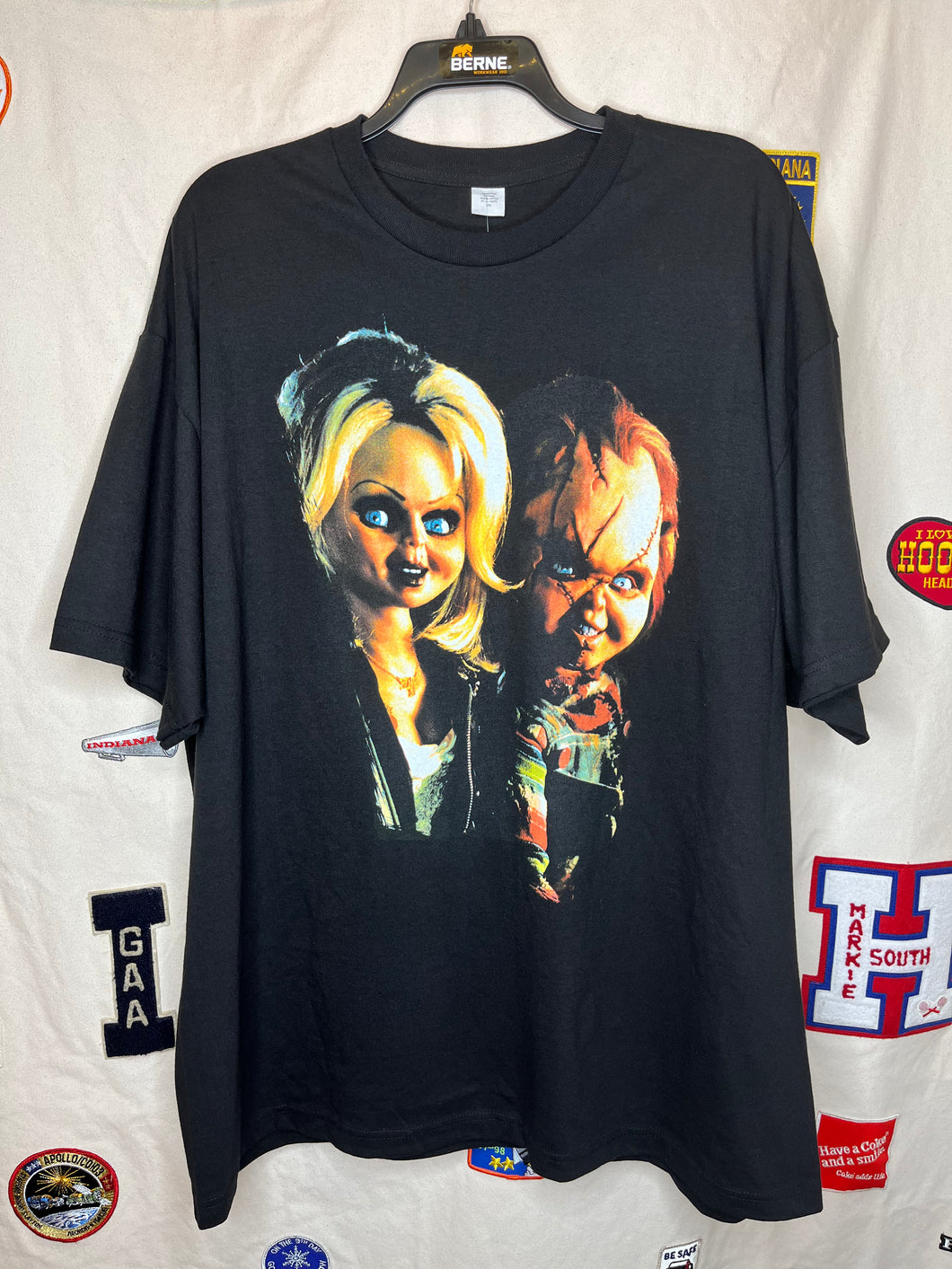 Chucky and Tiffany Toy Dolls Horror Movie Bootleg Black T-Shirt: 3XL