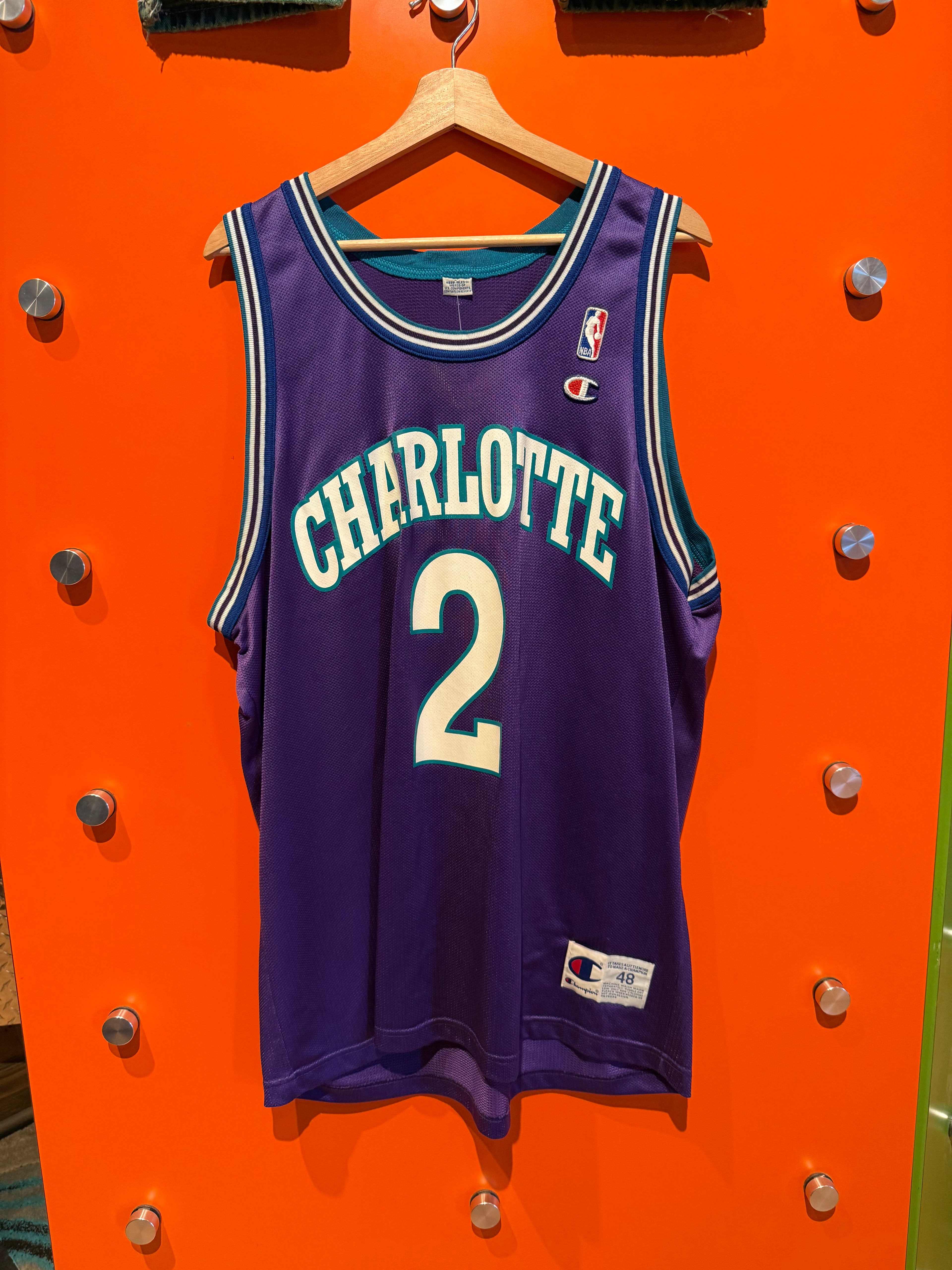 VIntage Charlotte Hornets Larry Johnson Purple NBA Champion Basketball Jersey: XL