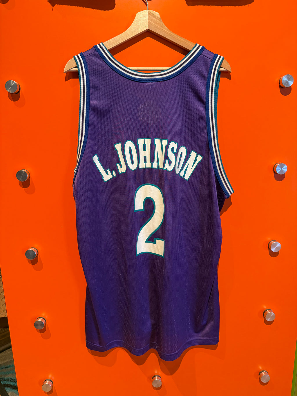 VIntage Charlotte Hornets Larry Johnson Purple NBA Champion Basketball Jersey: XL