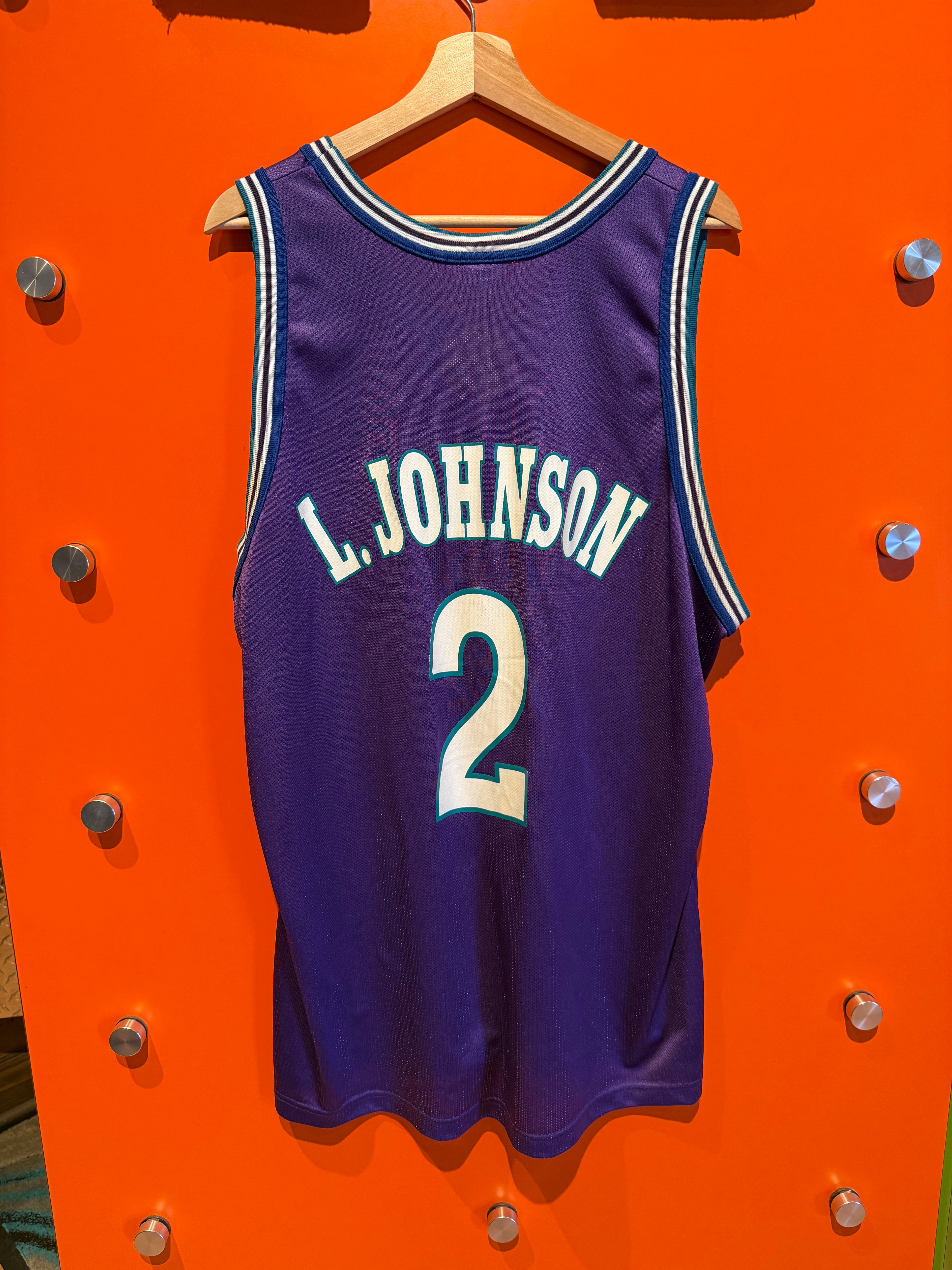 VIntage Charlotte Hornets Larry Johnson Purple NBA Champion Basketball Jersey: XL