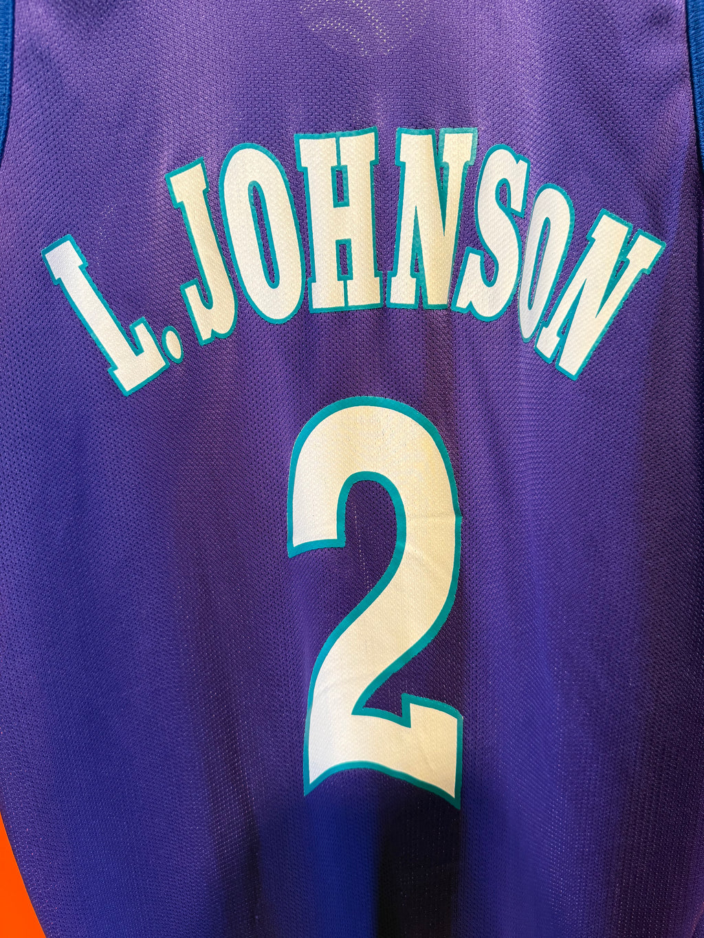 VIntage Charlotte Hornets Larry Johnson Purple NBA Champion Basketball Jersey: XL