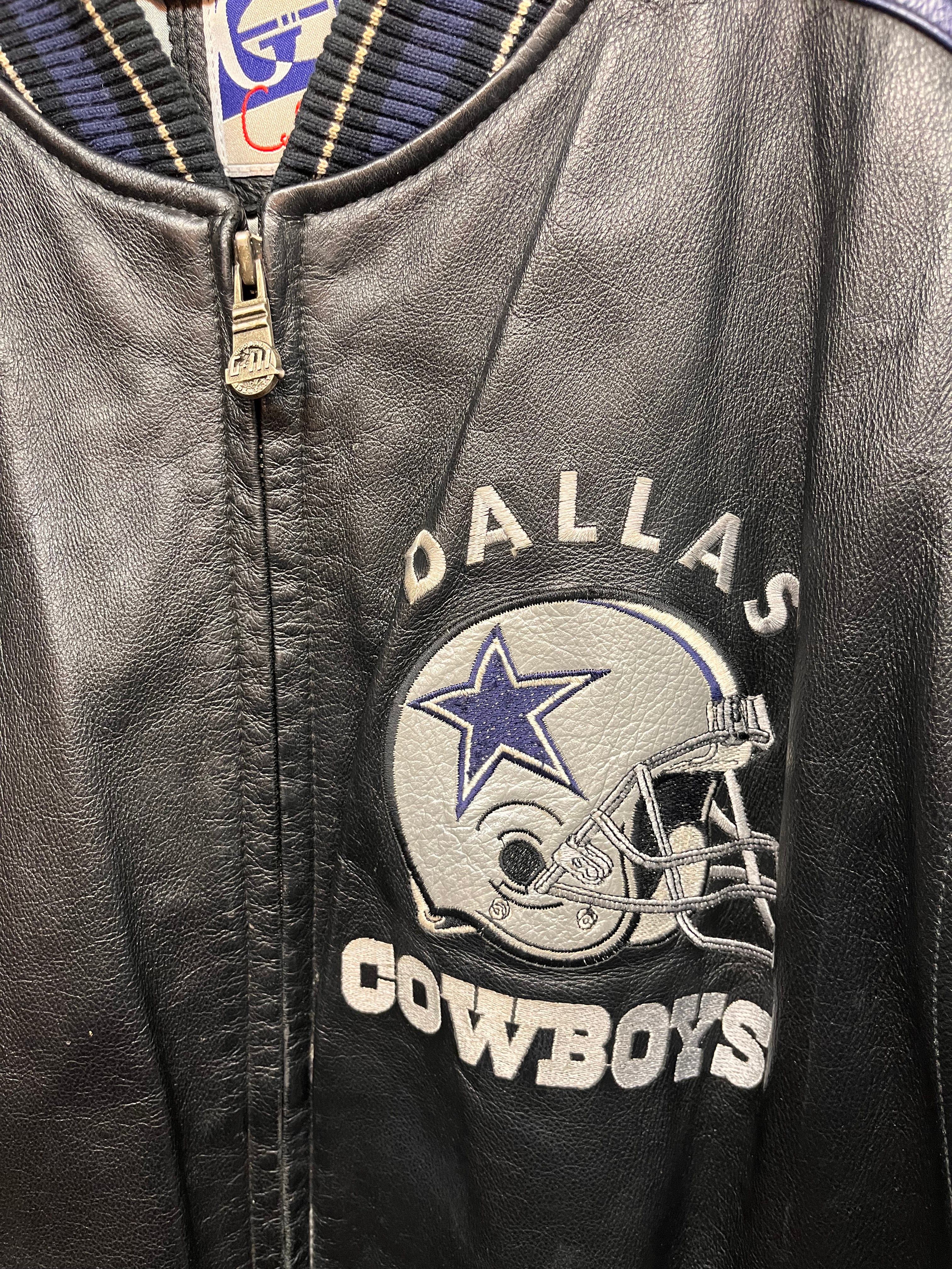 Vintage Dallas Cowboys Helmet G-III Carl Banks 90's Black Leather Jacket: XL