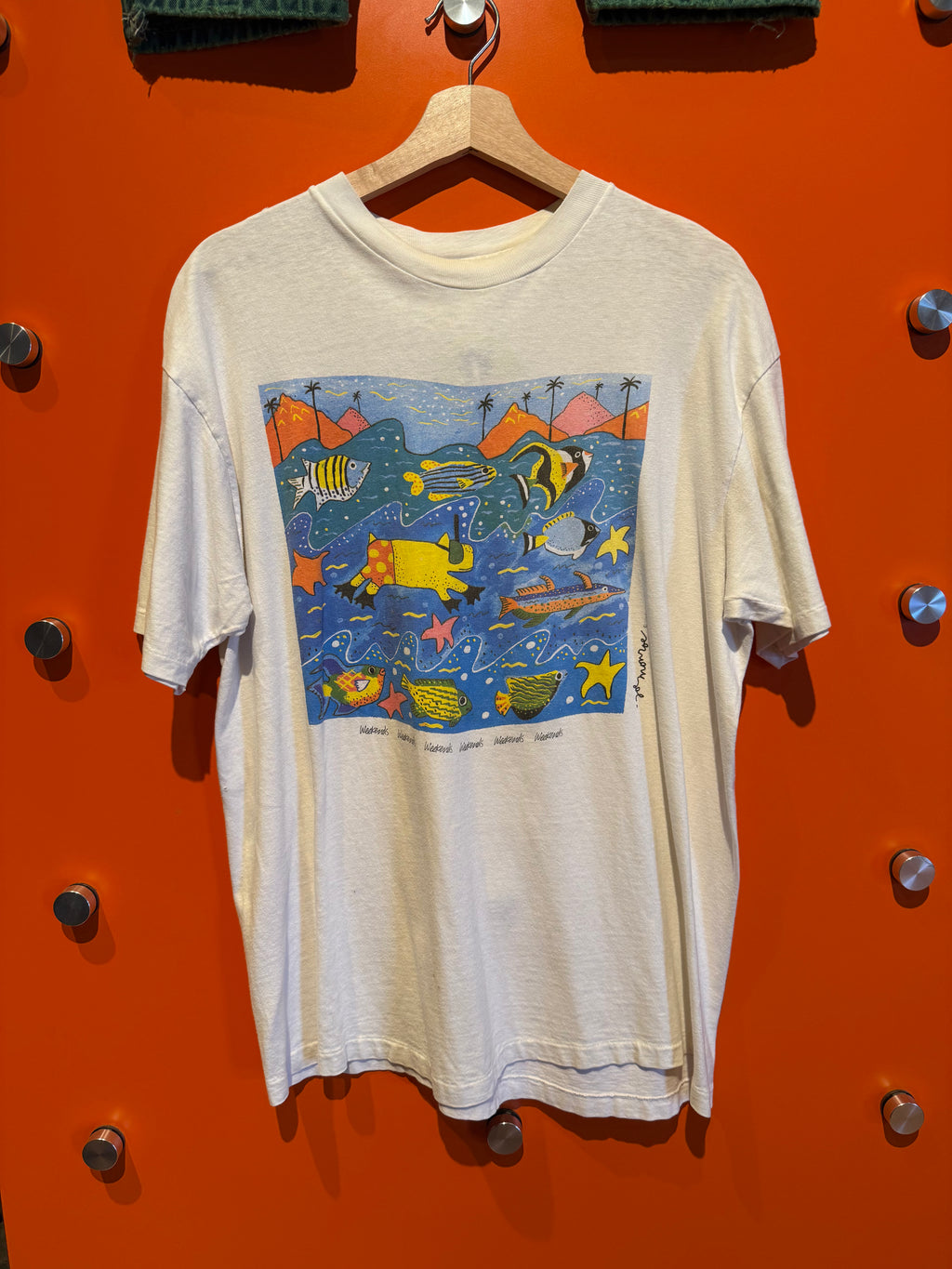 Vintage Weekends Joe Monroe 1988 Fish Abstract Art Tee: Large