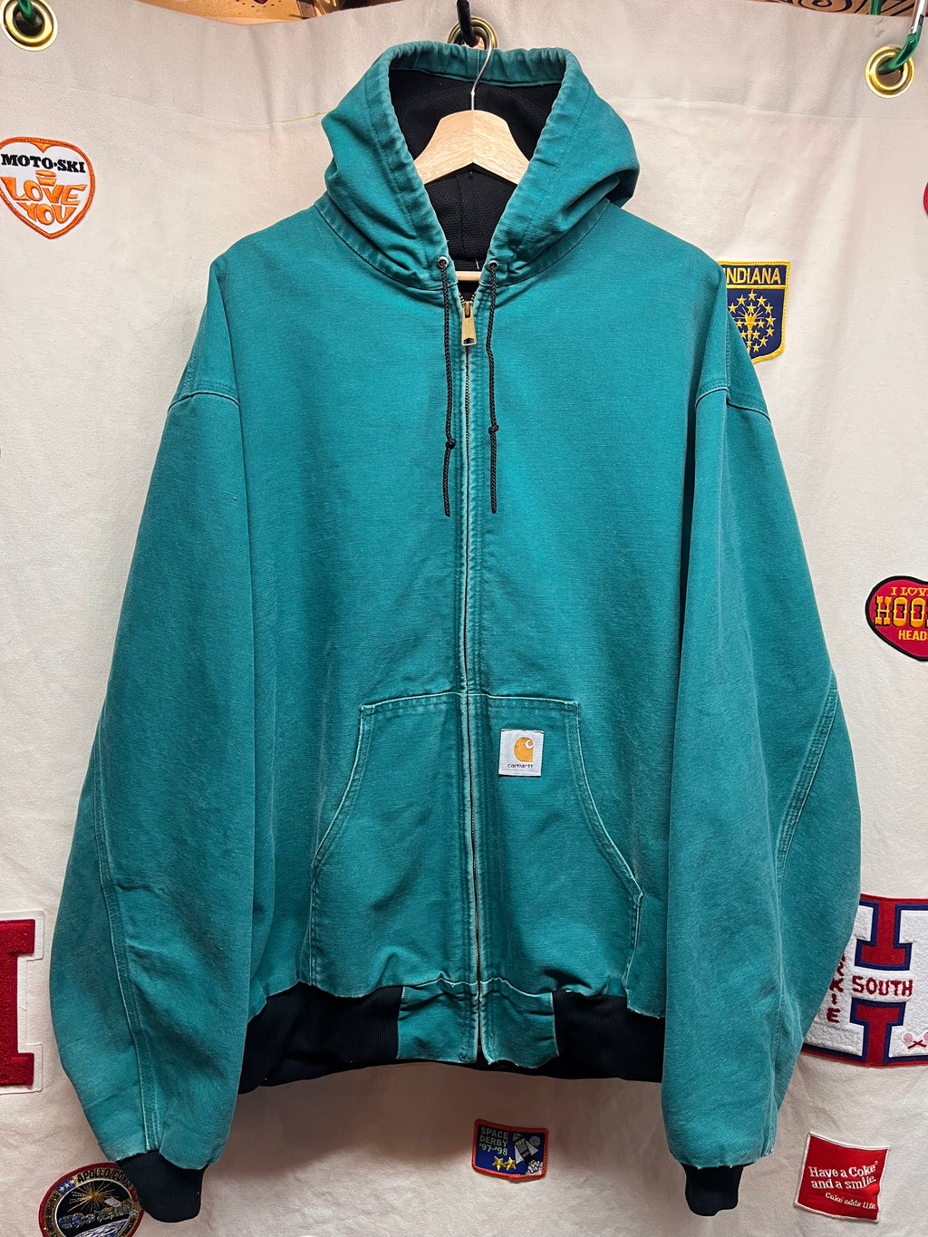 Vintage Carhartt Hooded Teal Zip-Up Thermal Lined Canvas Jacket: XXL