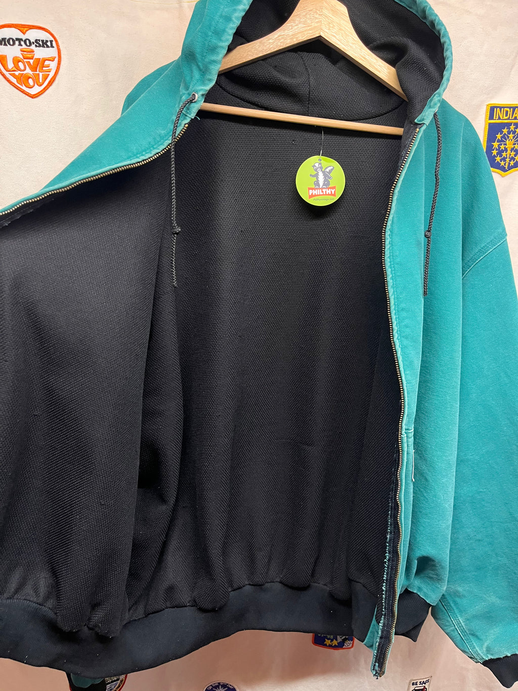 Vintage Carhartt Hooded Teal Zip-Up Thermal Lined Canvas Jacket: XXL