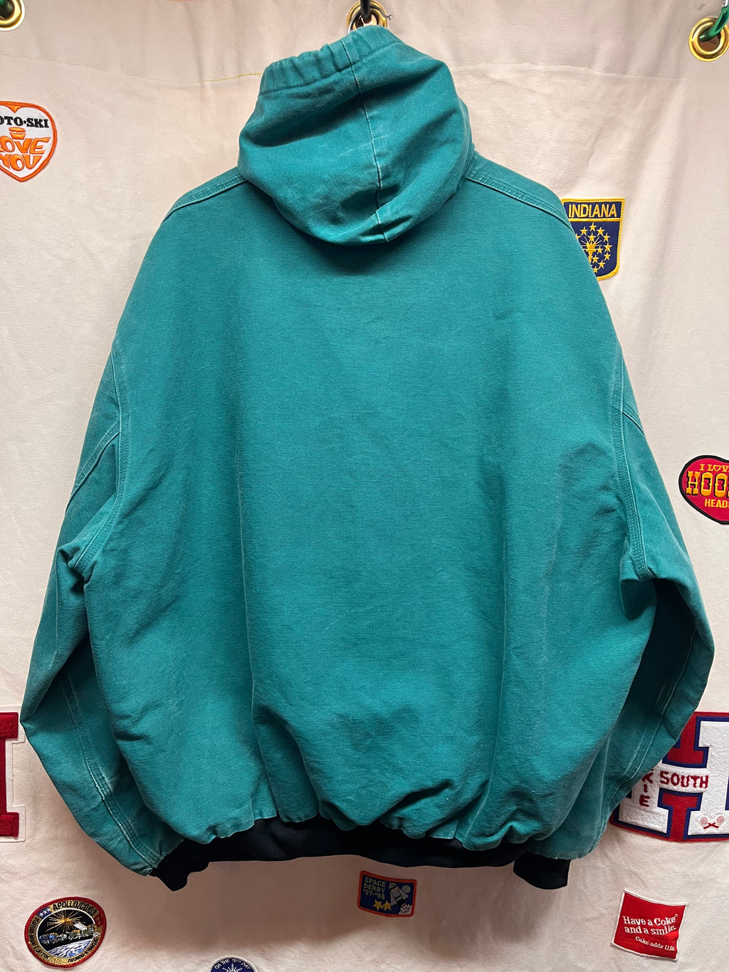 Vintage Carhartt Hooded Teal Zip-Up Thermal Lined Canvas Jacket: XXL