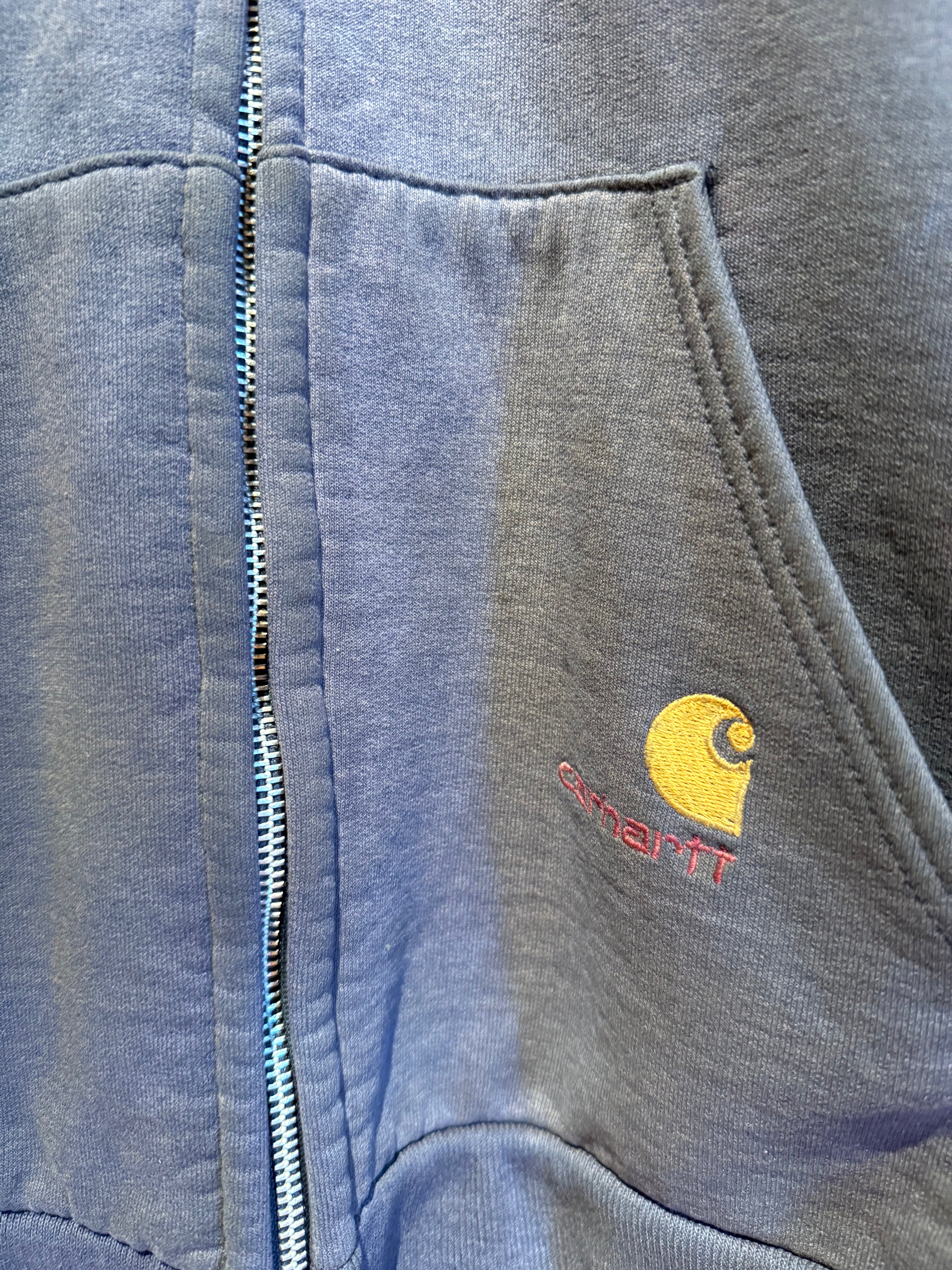 Vintage Carhartt Navy Blue Cotton Zip-Up Thermal Lined Sweatshirt Hoodie Jacket: Large