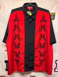 Vintage JNCO Jeans Tribal Print Flocked Red Y2K Bowling Shirt: XXL