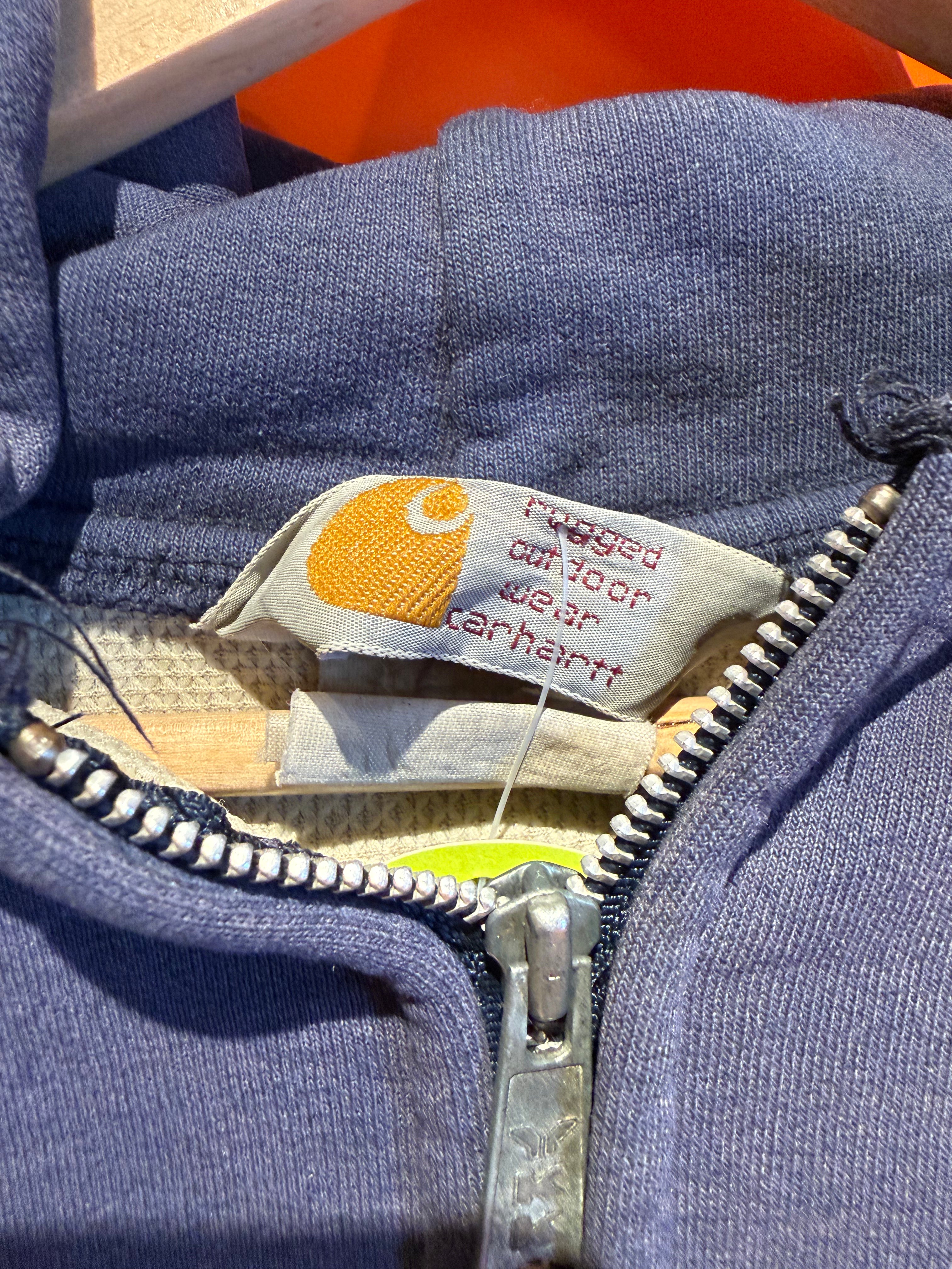 Vintage Carhartt Navy Blue Cotton Zip-Up Thermal Lined Sweatshirt Hoodie Jacket: Large