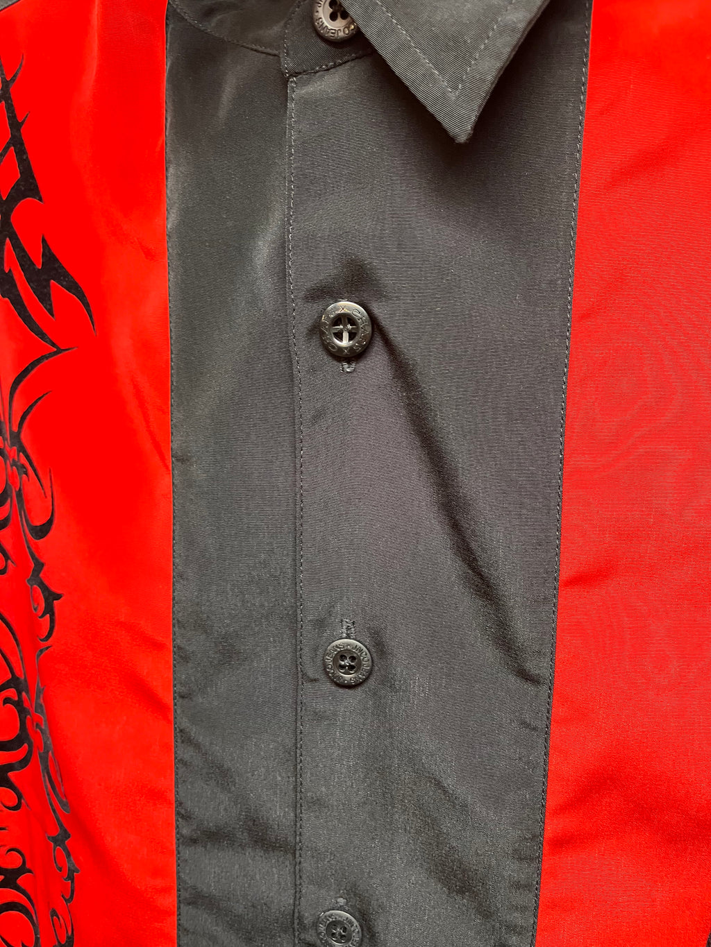 Vintage JNCO Jeans Tribal Print Flocked Red Y2K Bowling Shirt: XXL