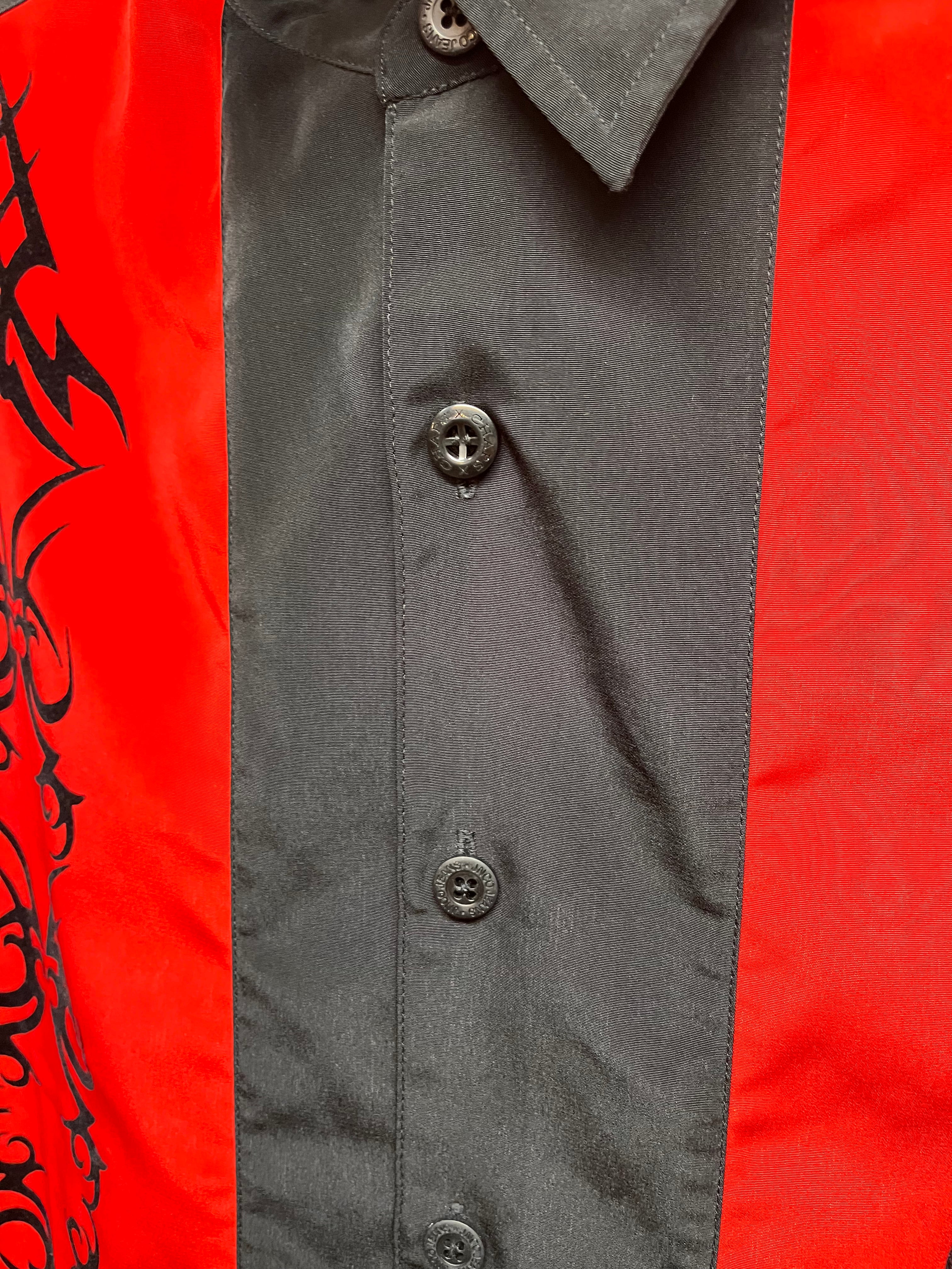 Vintage JNCO Jeans Tribal Print Flocked Red Y2K Bowling Shirt: XXL