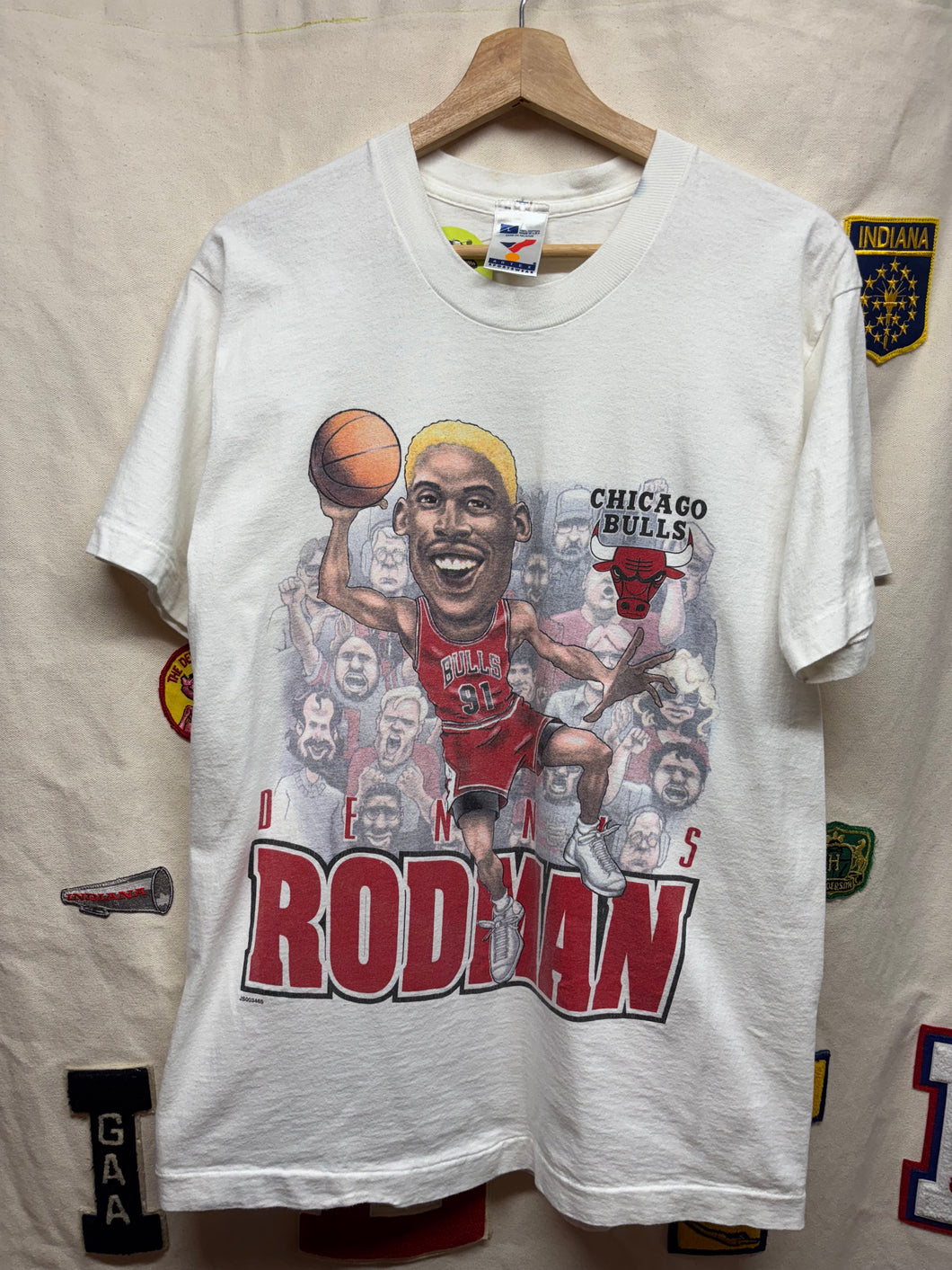 Vintage Dennis Rodman Caricature Chicago Bulls 90's White T-Shirt: Large