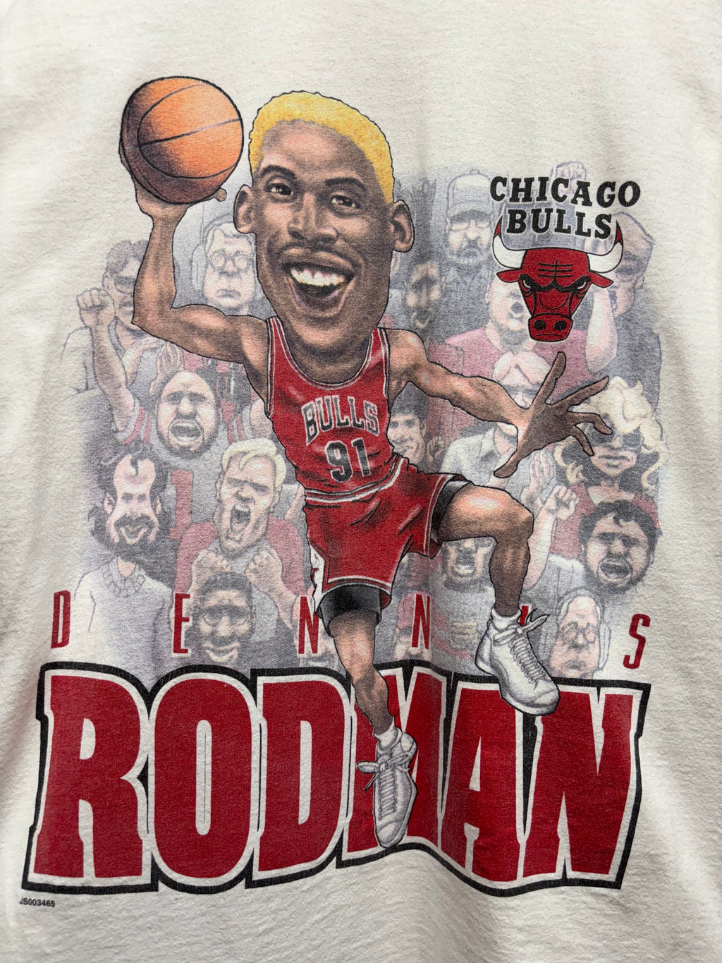 Vintage Dennis Rodman Caricature Chicago Bulls 90's White T-Shirt: Large