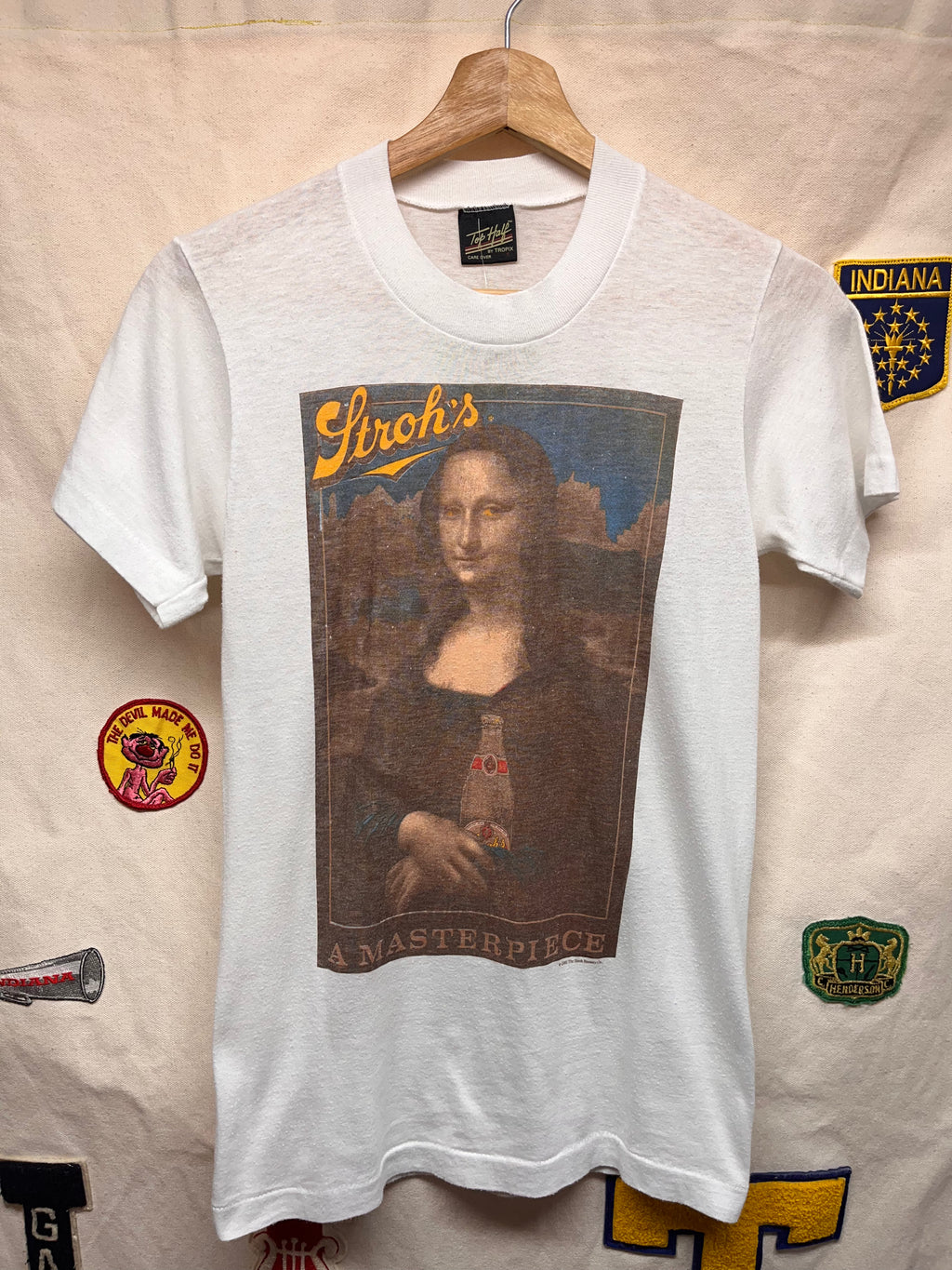 Vintage Stroh's Beer 1985 Mona Lisa A Masterpiece Art Parody T-Shirt: Small