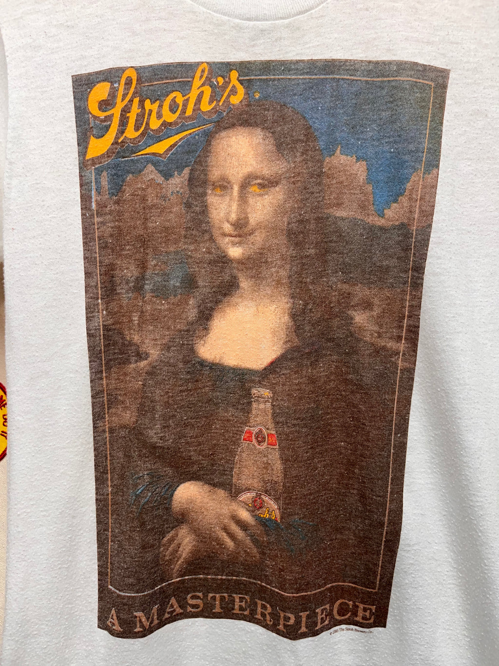 Vintage Stroh's Beer 1985 Mona Lisa A Masterpiece Art Parody T-Shirt: Small