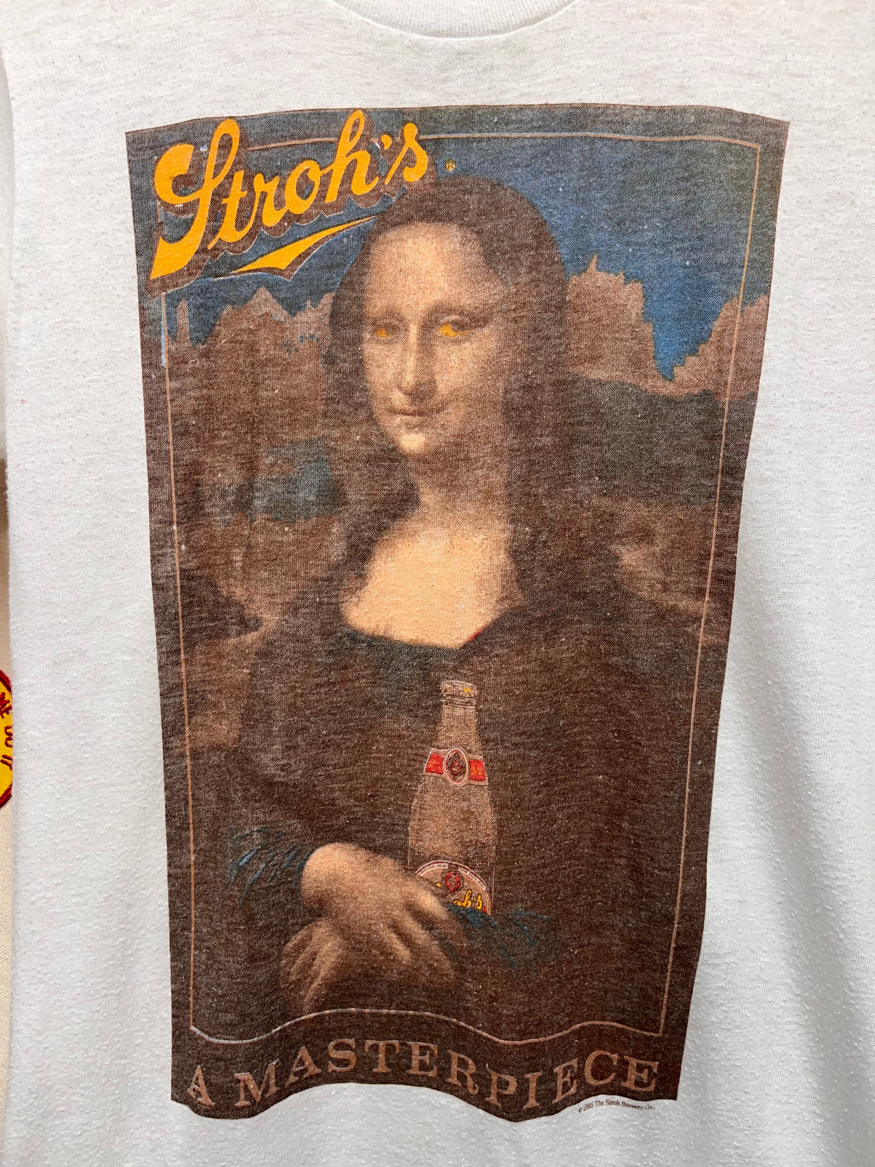 Vintage Stroh's Beer 1985 Mona Lisa A Masterpiece Art Parody T-Shirt: Small