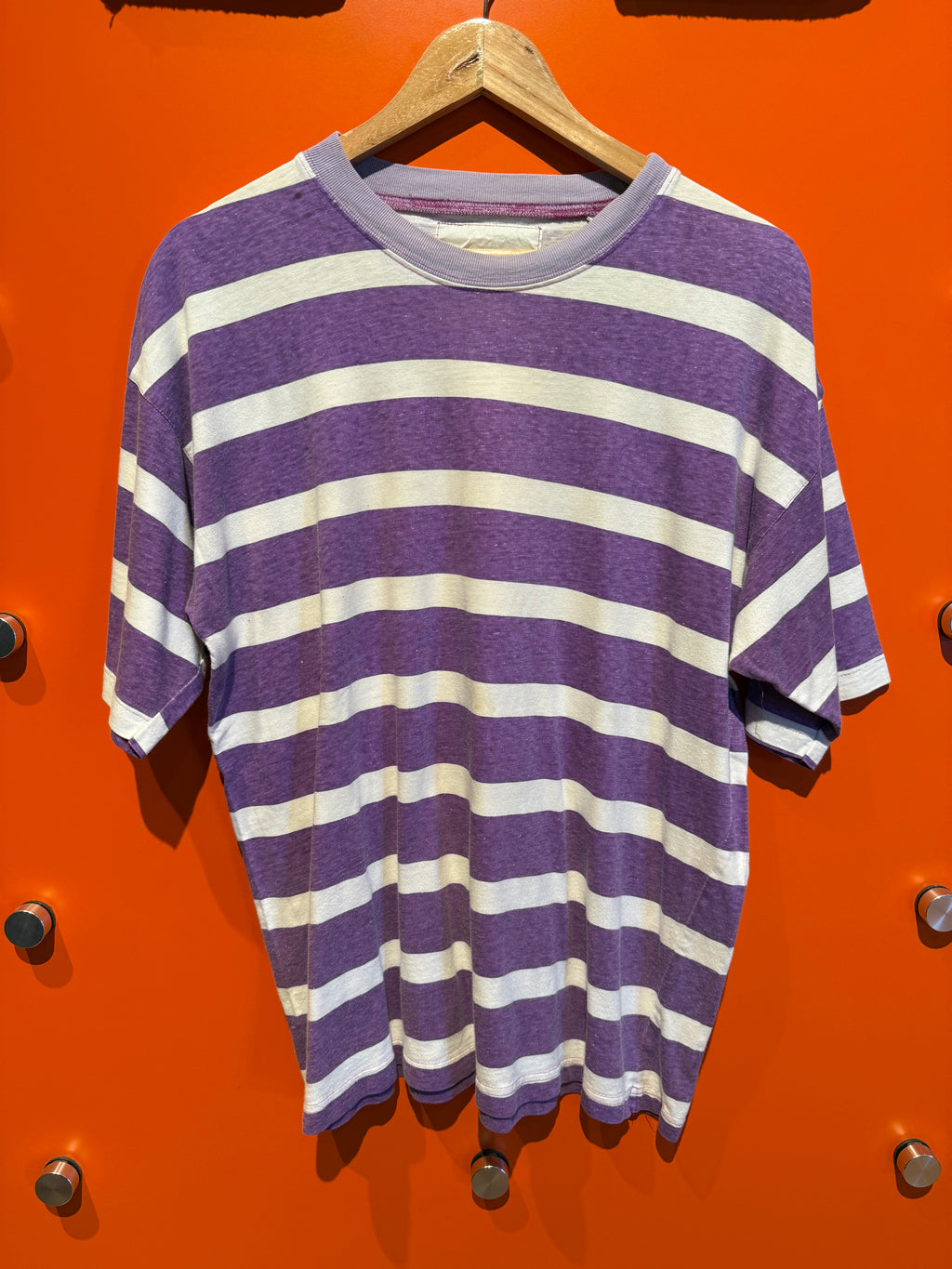 Vintage Purple White Stripe 90's T-Shirt: Large