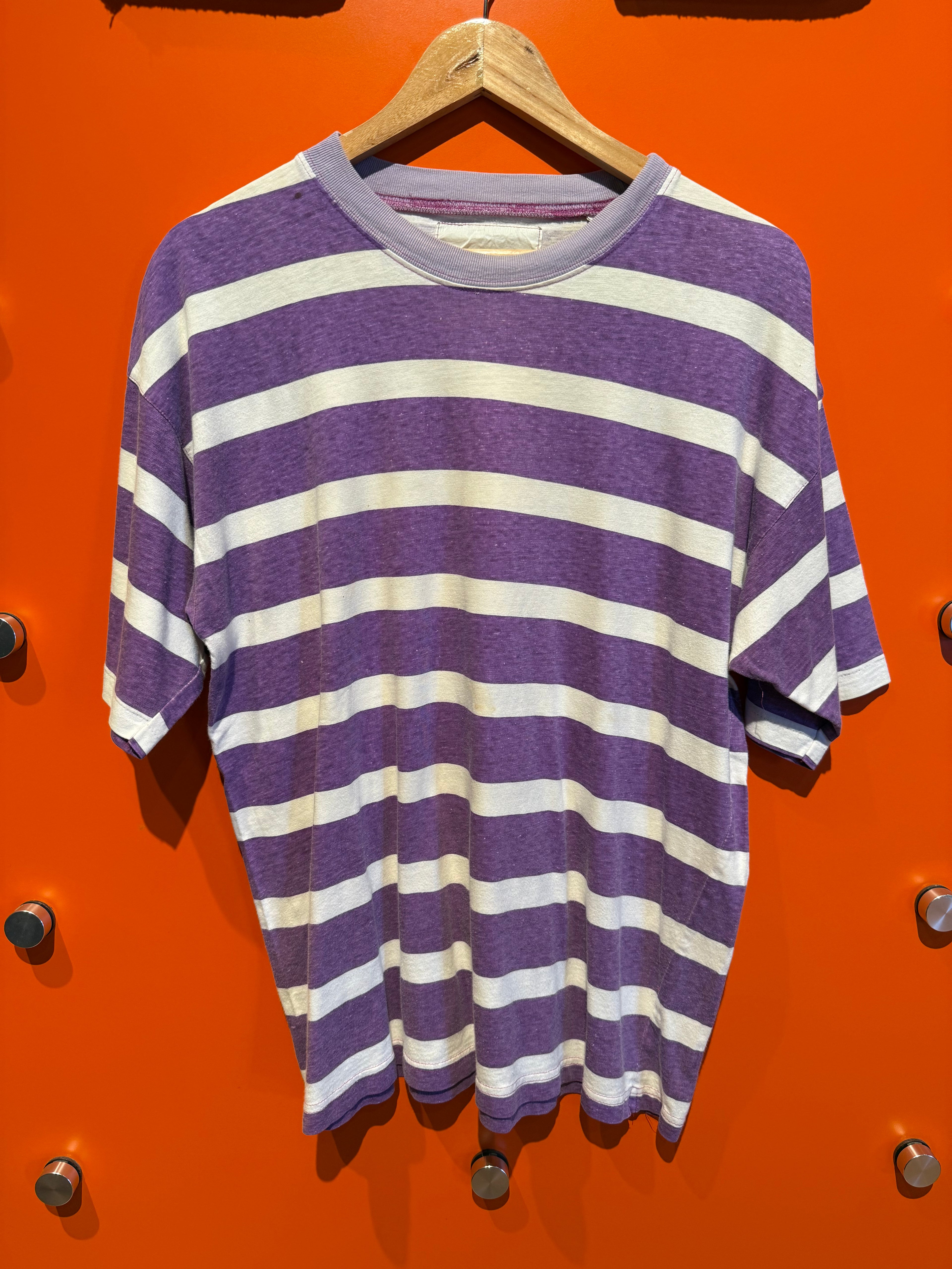 Vintage Purple White Stripe 90's T-Shirt: Large