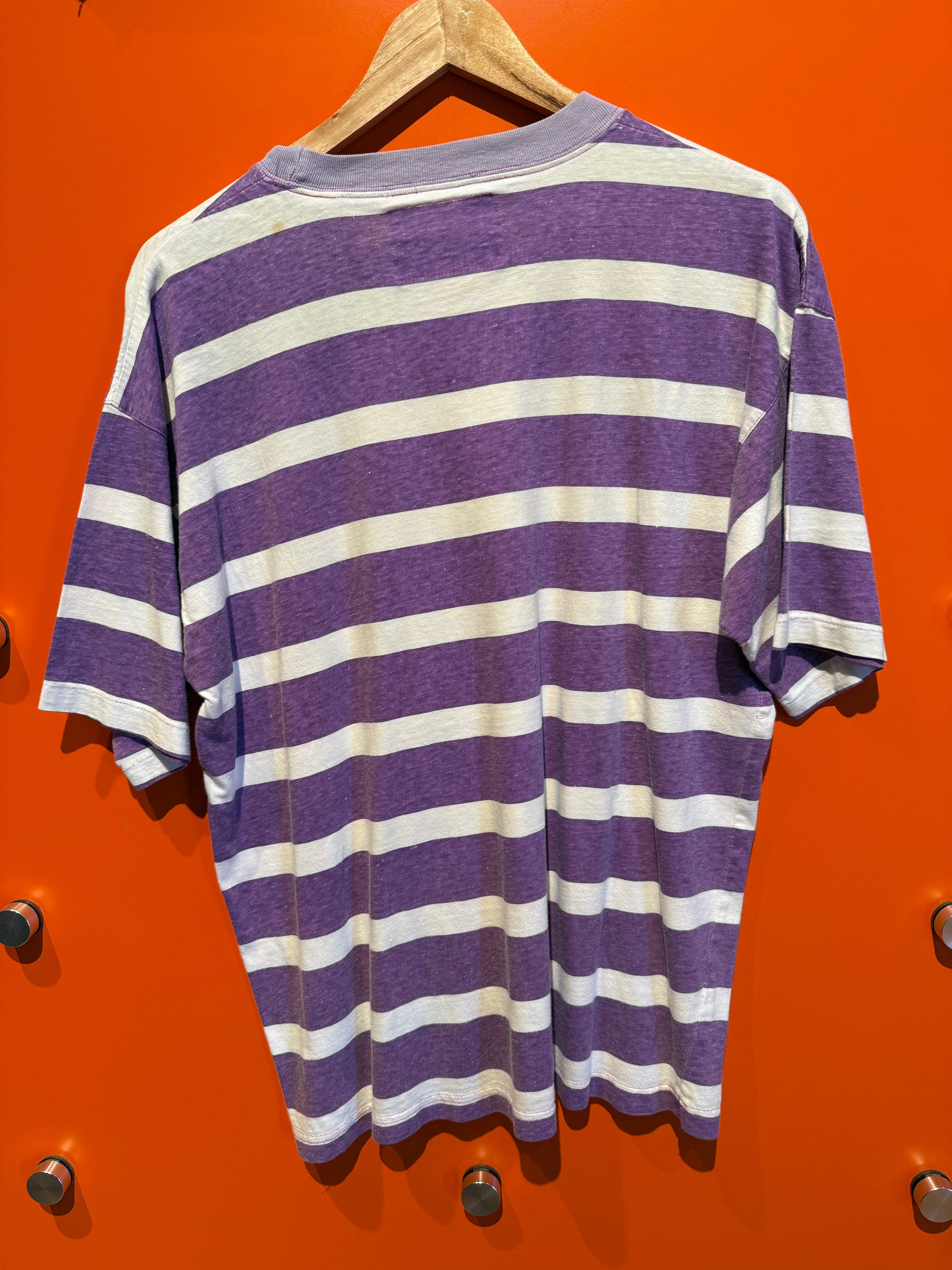 Vintage Purple White Stripe 90's T-Shirt: Large