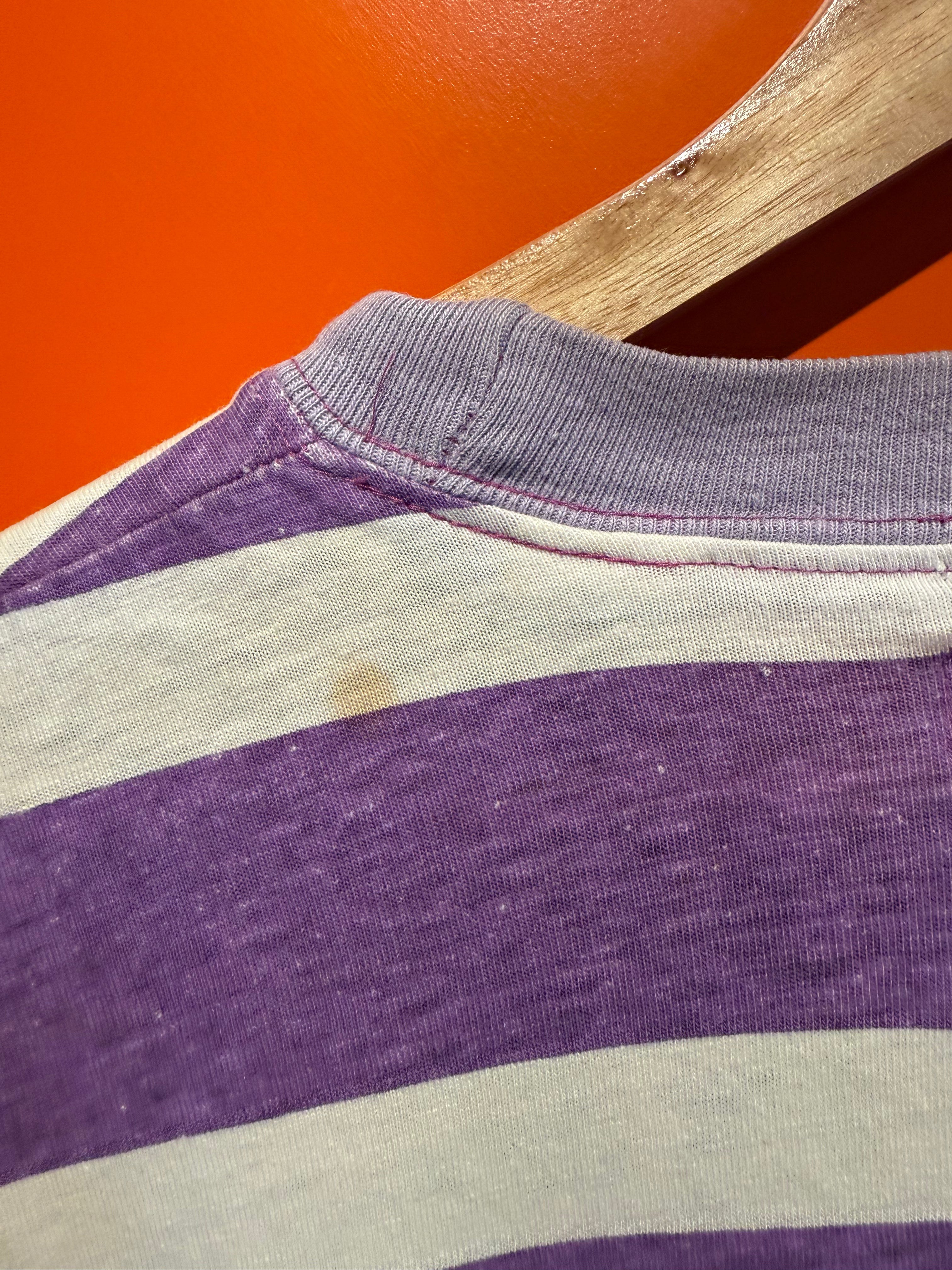 Vintage Purple White Stripe 90's T-Shirt: Large