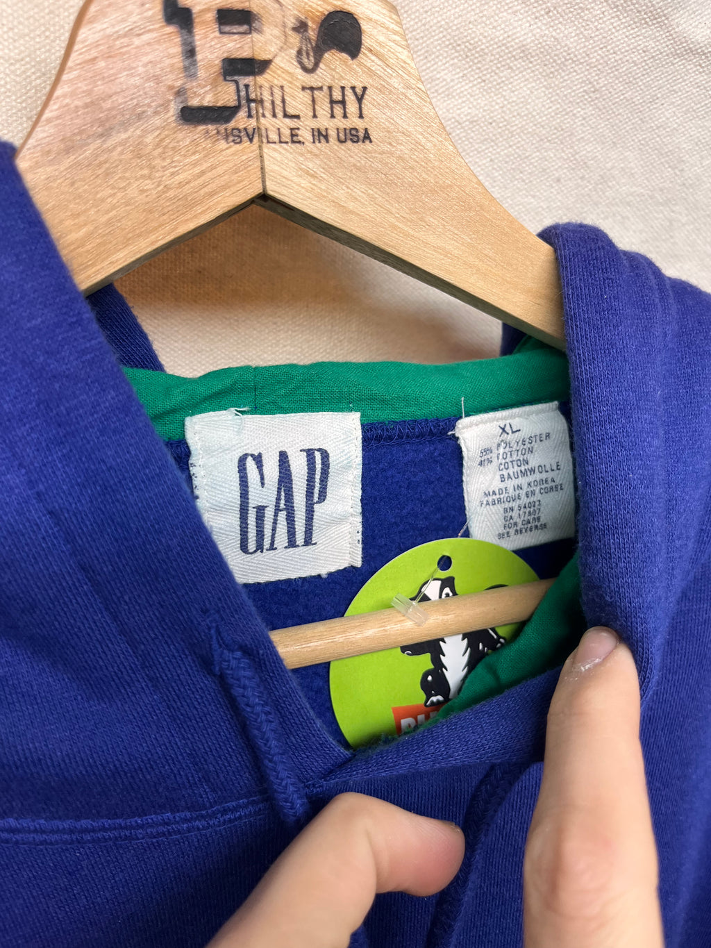 Vintage Blue Green Stripe Cuff Blank Gap Hoodie Sweatshirt: XL