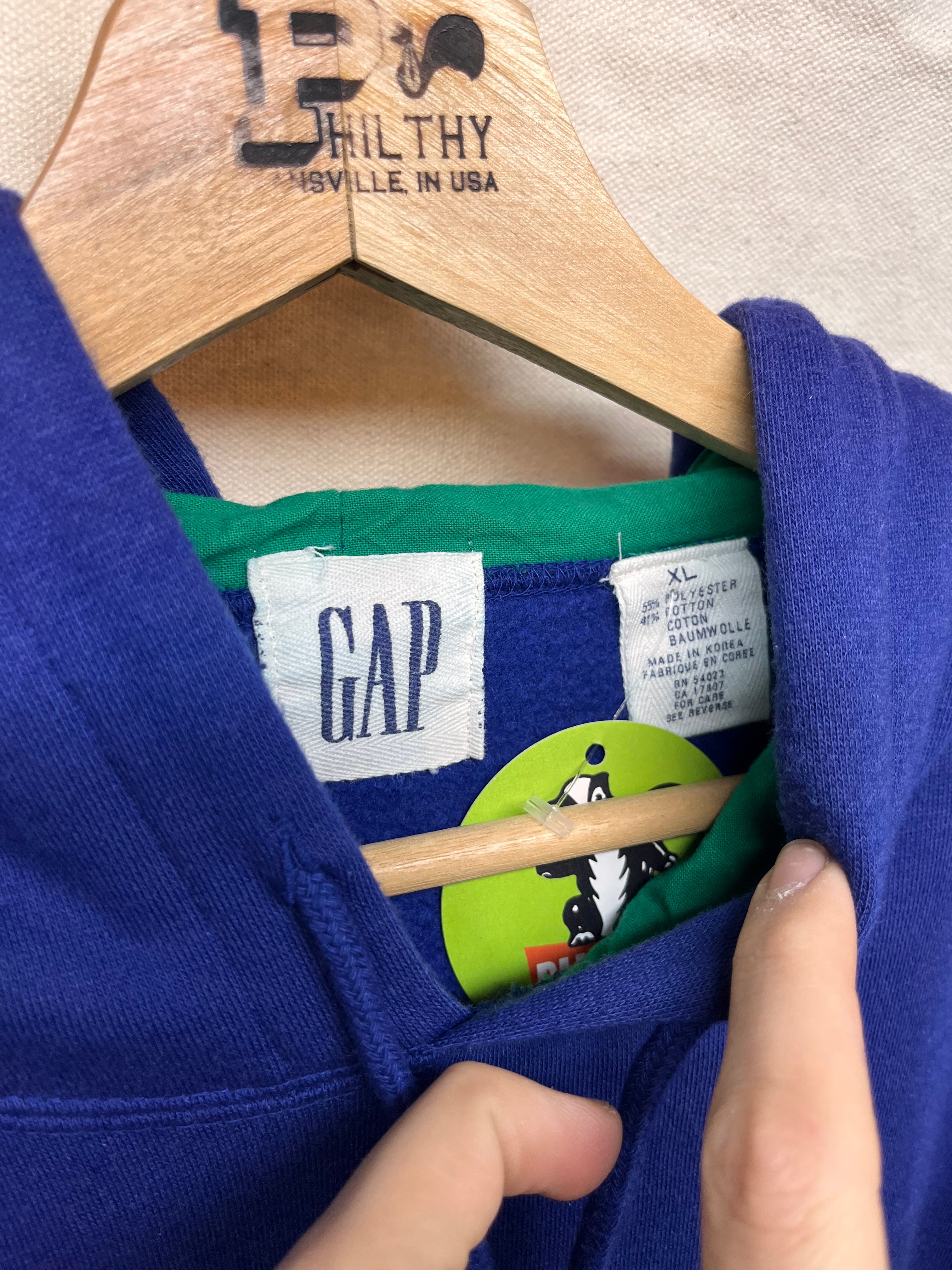 Vintage Blue Green Stripe Cuff Blank Gap Hoodie Sweatshirt: XL