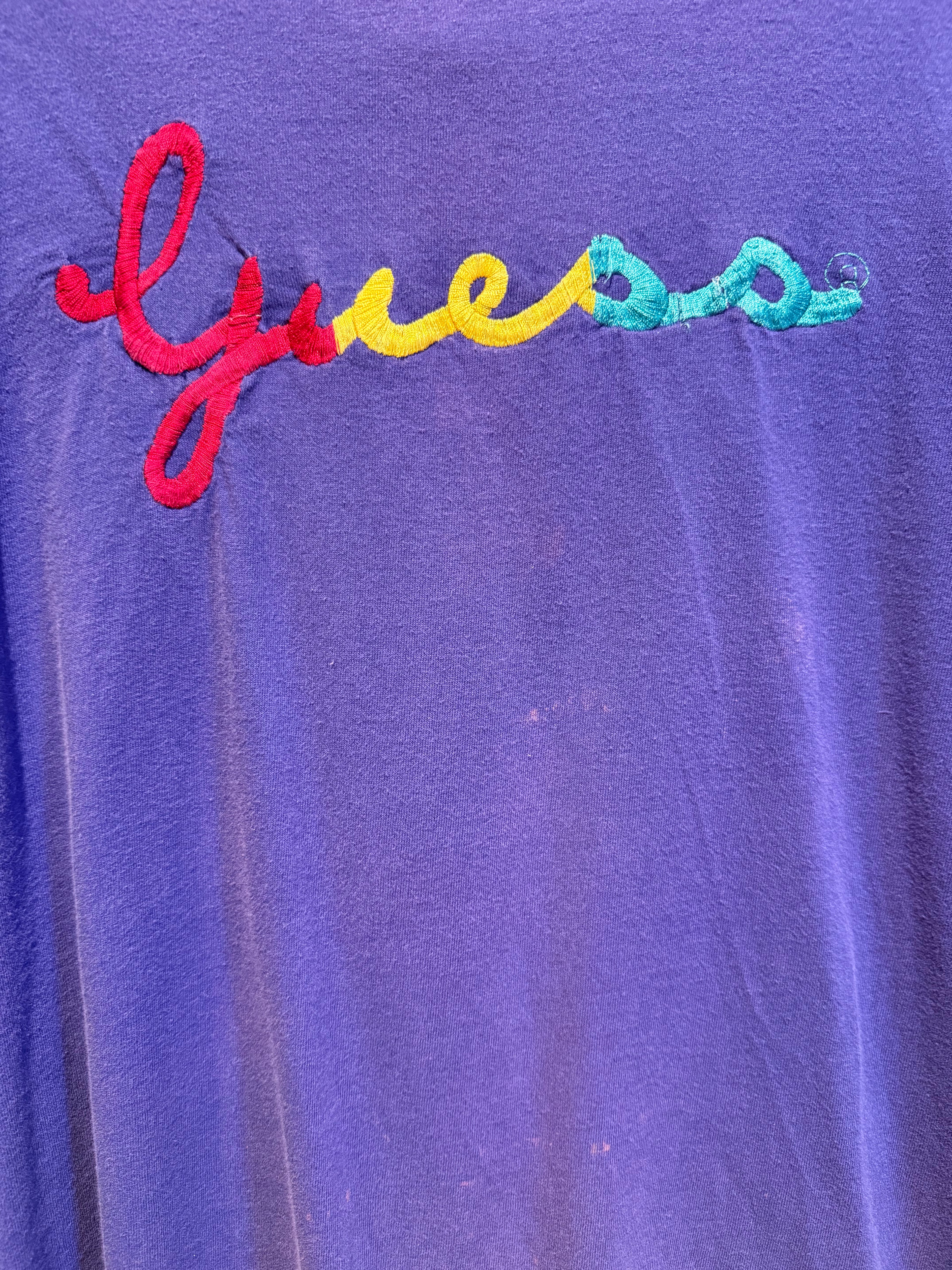 Vintage Guess USA Embroidered Longsleeve Purple T-Shirt: Large