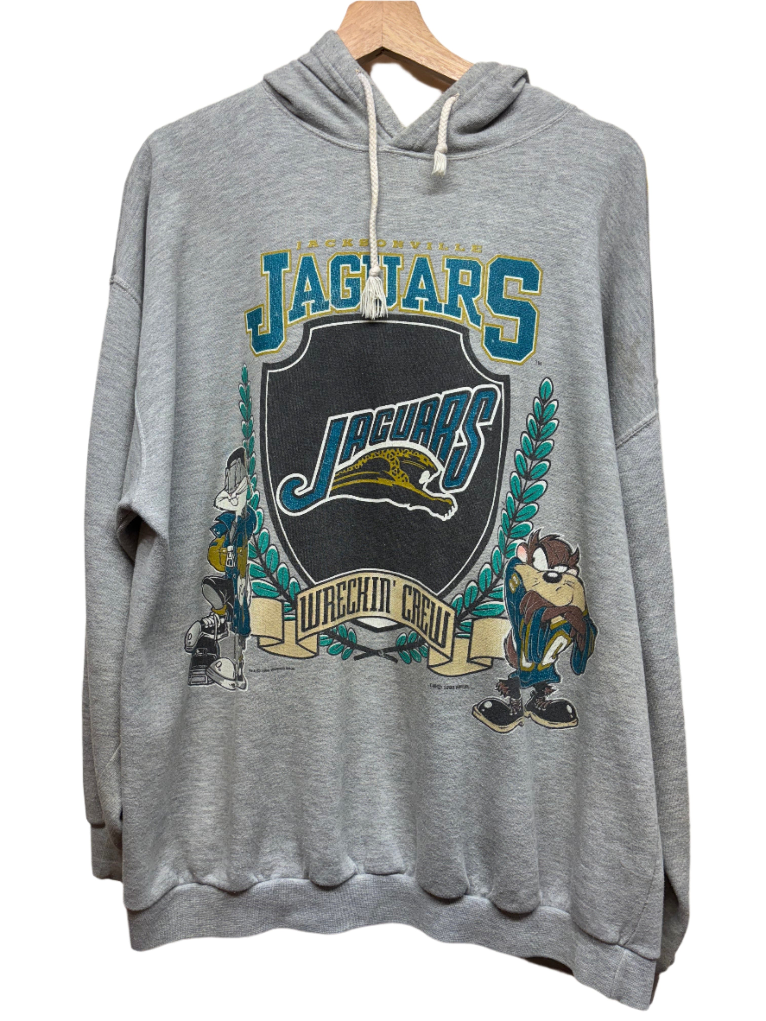 Vtg Jacksonville Jaguars Looney Tunes 1993 NFL Grey Hoodie Sweatshirt: XL