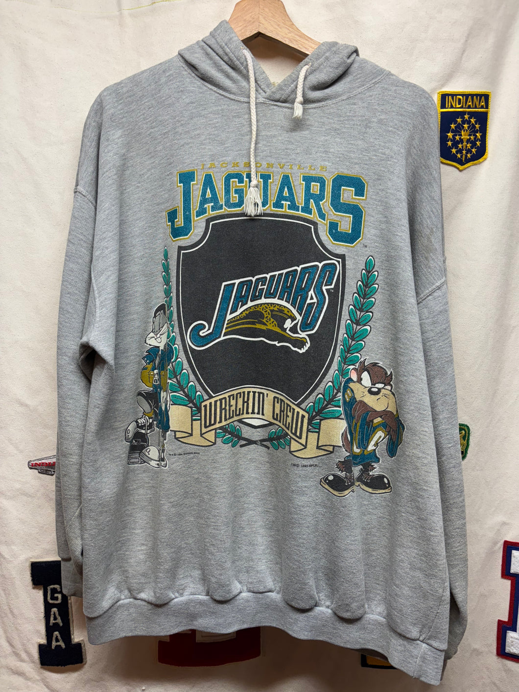 Vtg Jacksonville Jaguars Looney Tunes 1993 NFL Grey Hoodie Sweatshirt: XL