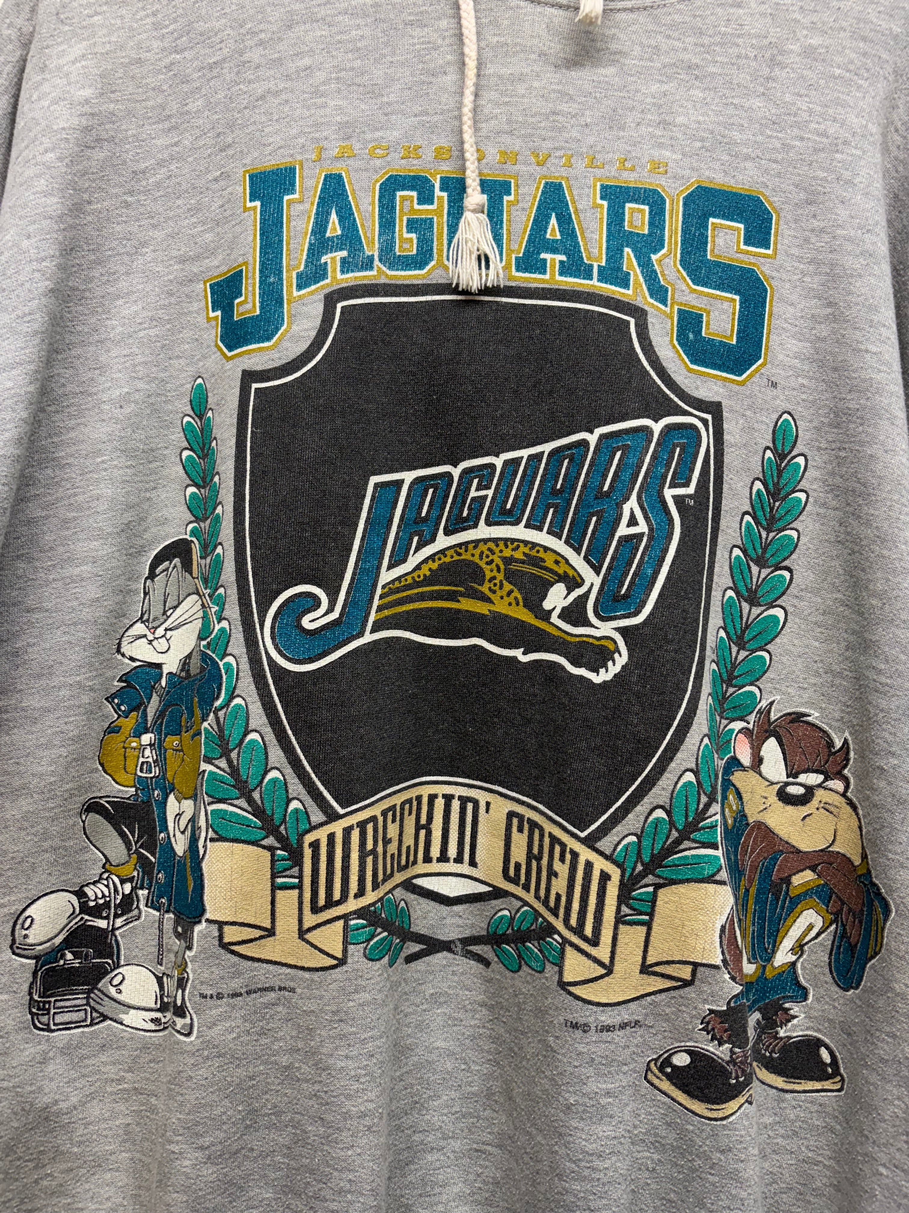 Vtg Jacksonville Jaguars Looney Tunes 1993 NFL Grey Hoodie Sweatshirt: XL