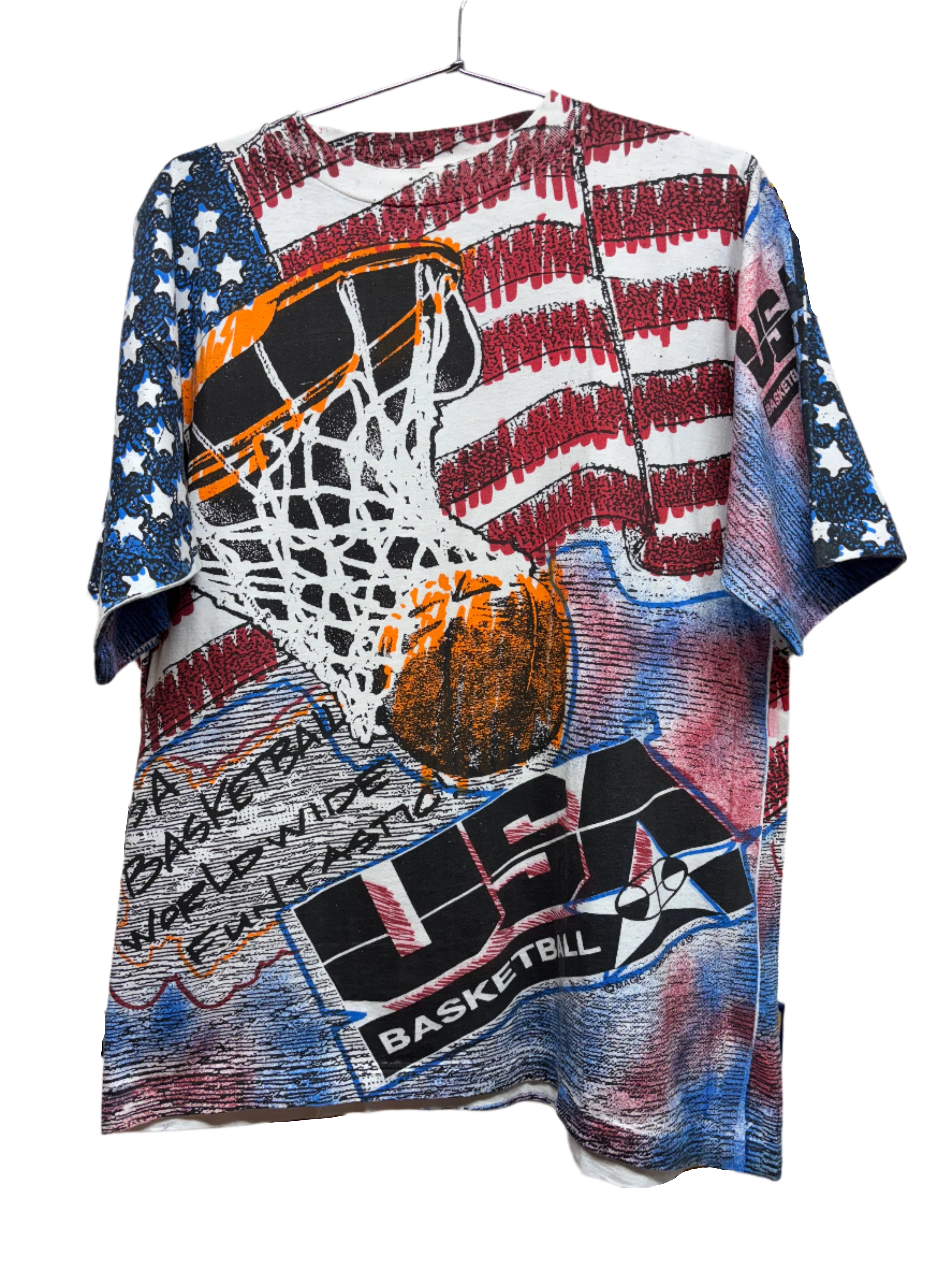 Vintage USA Olympics Basketball Magic Johnson All Over Print AOP T-Shirt: Large