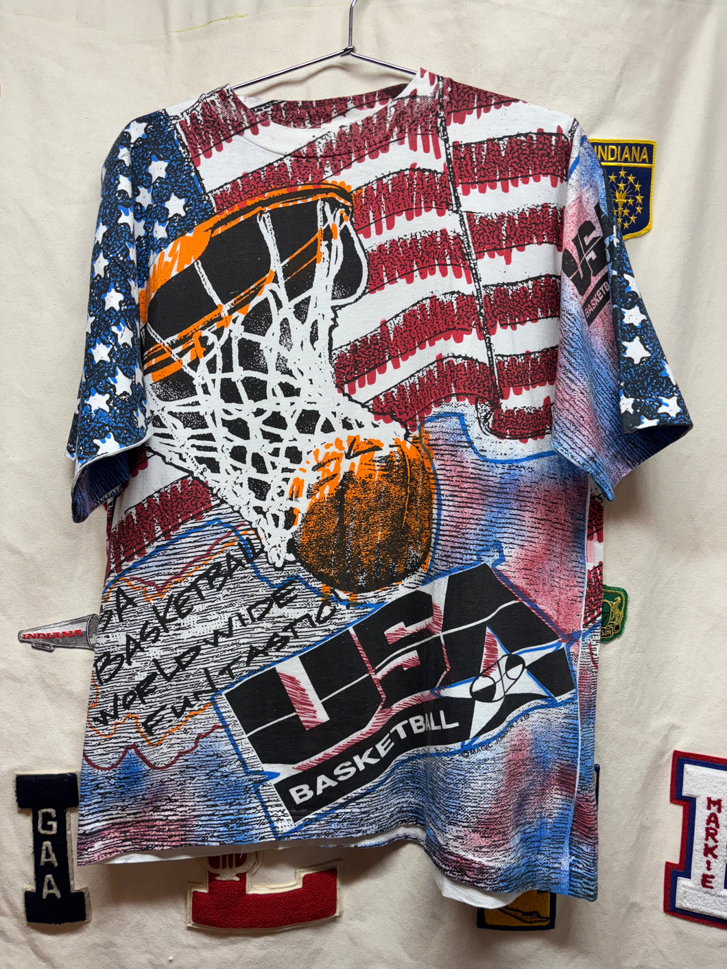 Vintage USA Olympics Basketball Magic Johnson All Over Print AOP T-Shirt: Large