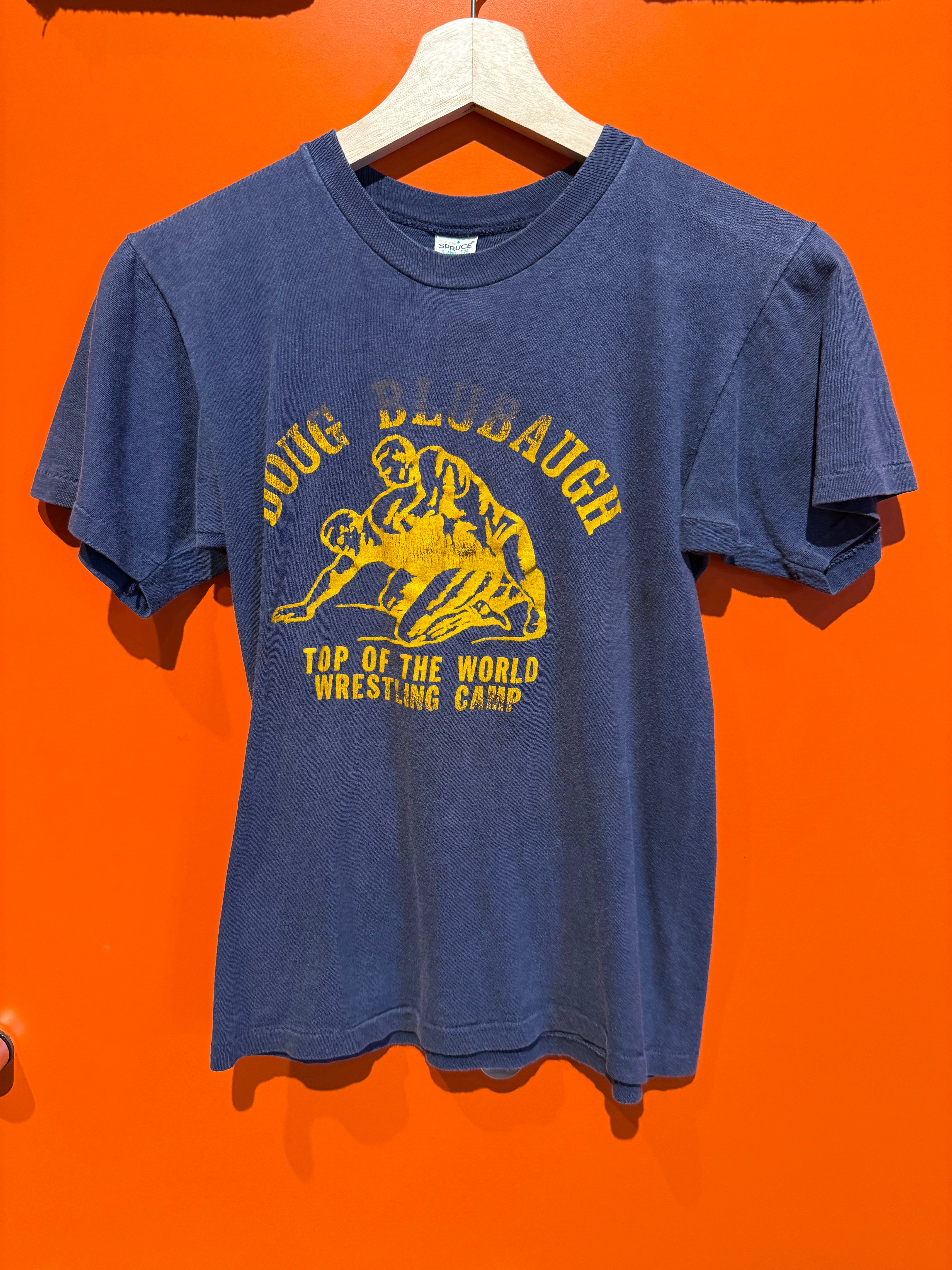 Vintage Doug Blubaugh Wrestling Camp Navy 70's Mayo Spruce T-Shirt: Youth XL