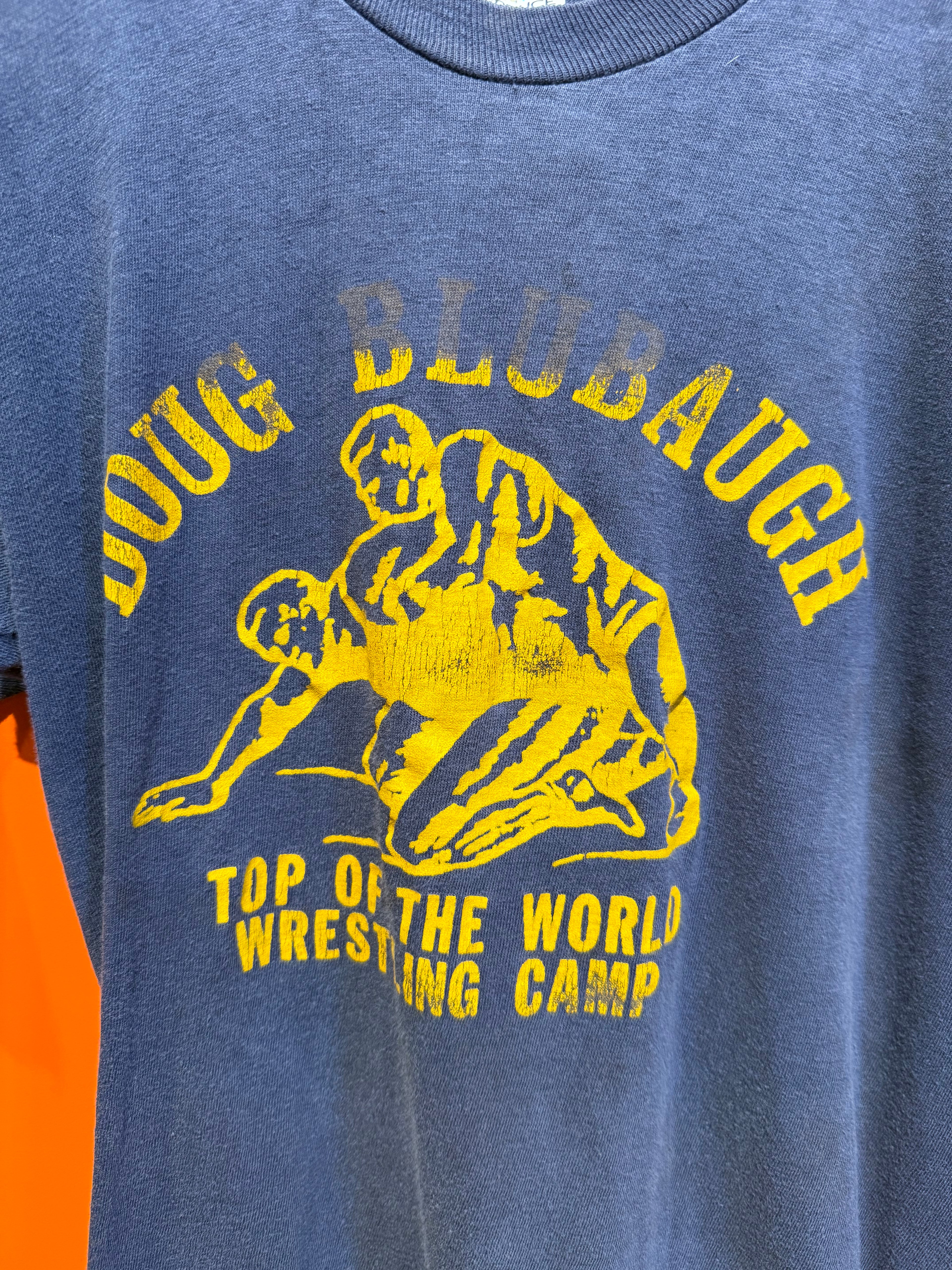 Vintage Doug Blubaugh Wrestling Camp Navy 70's Mayo Spruce T-Shirt: Youth XL