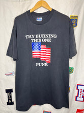 Load image into Gallery viewer, Vintage American Flag &quot;Try Burning This One Punk&quot; Black T-Shirt: XL
