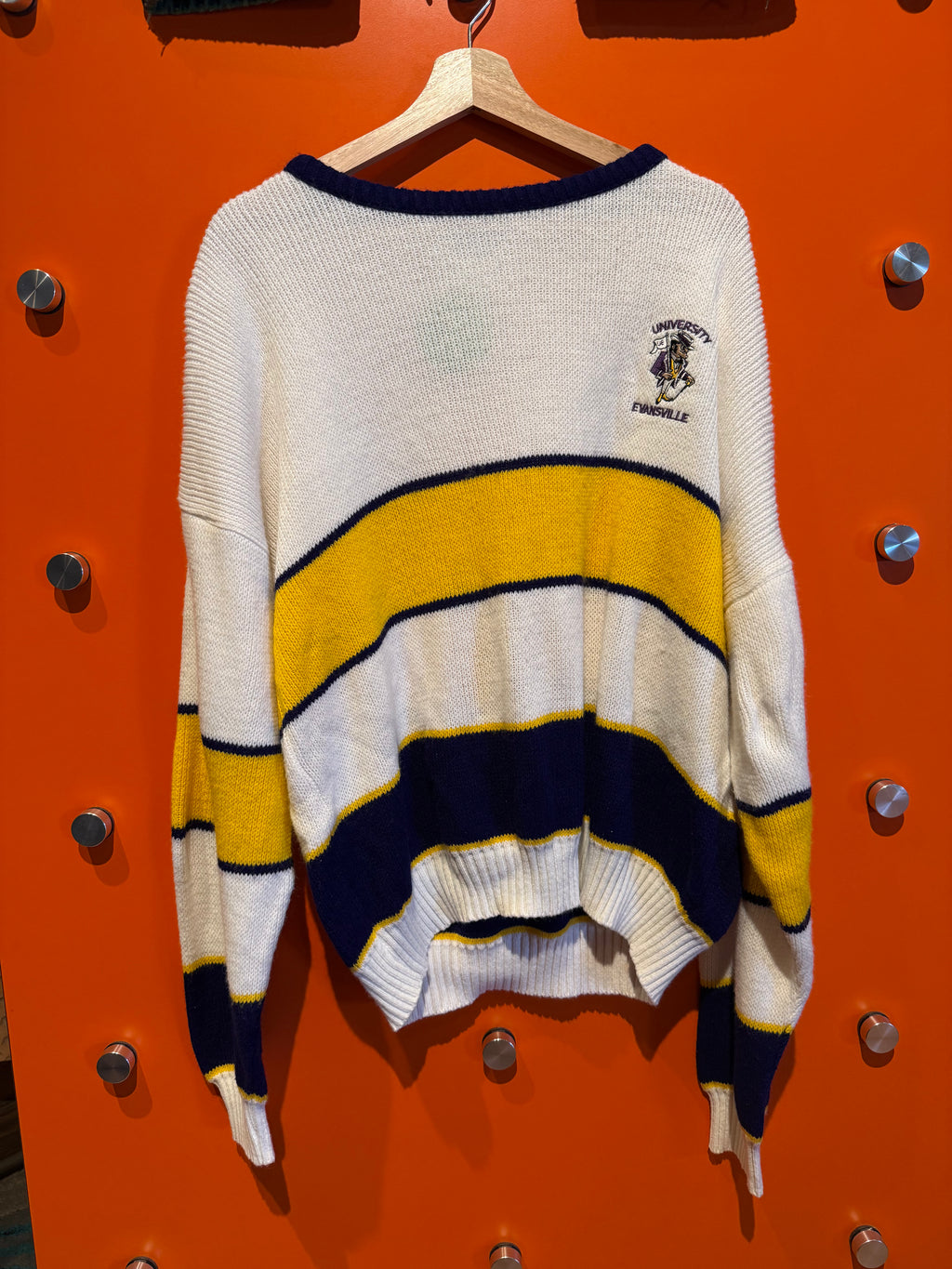 Vintage University of Evansville Purple Aces Striped Knit Sweater: L