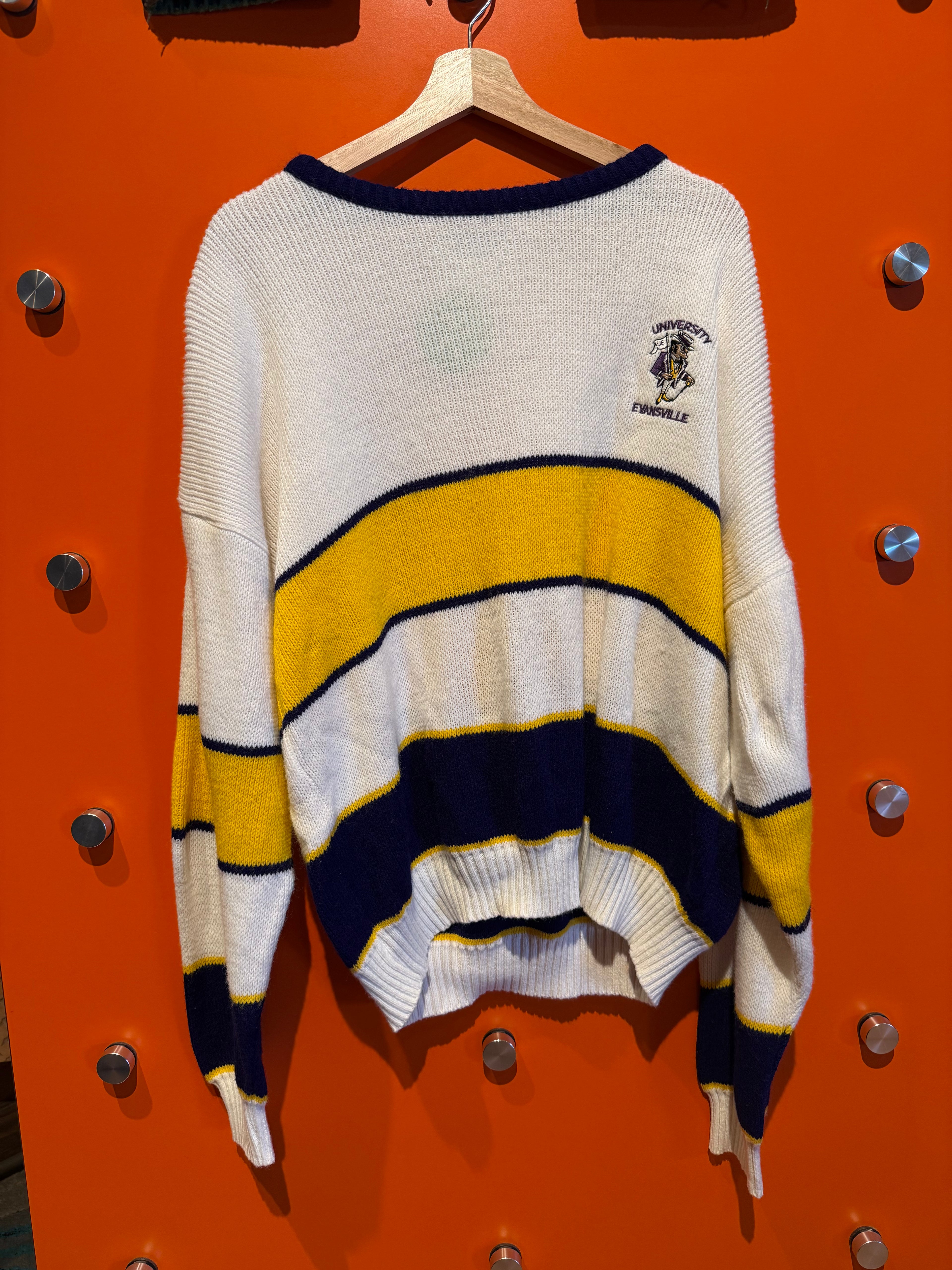 Vintage University of Evansville Purple Aces Striped Knit Sweater: L