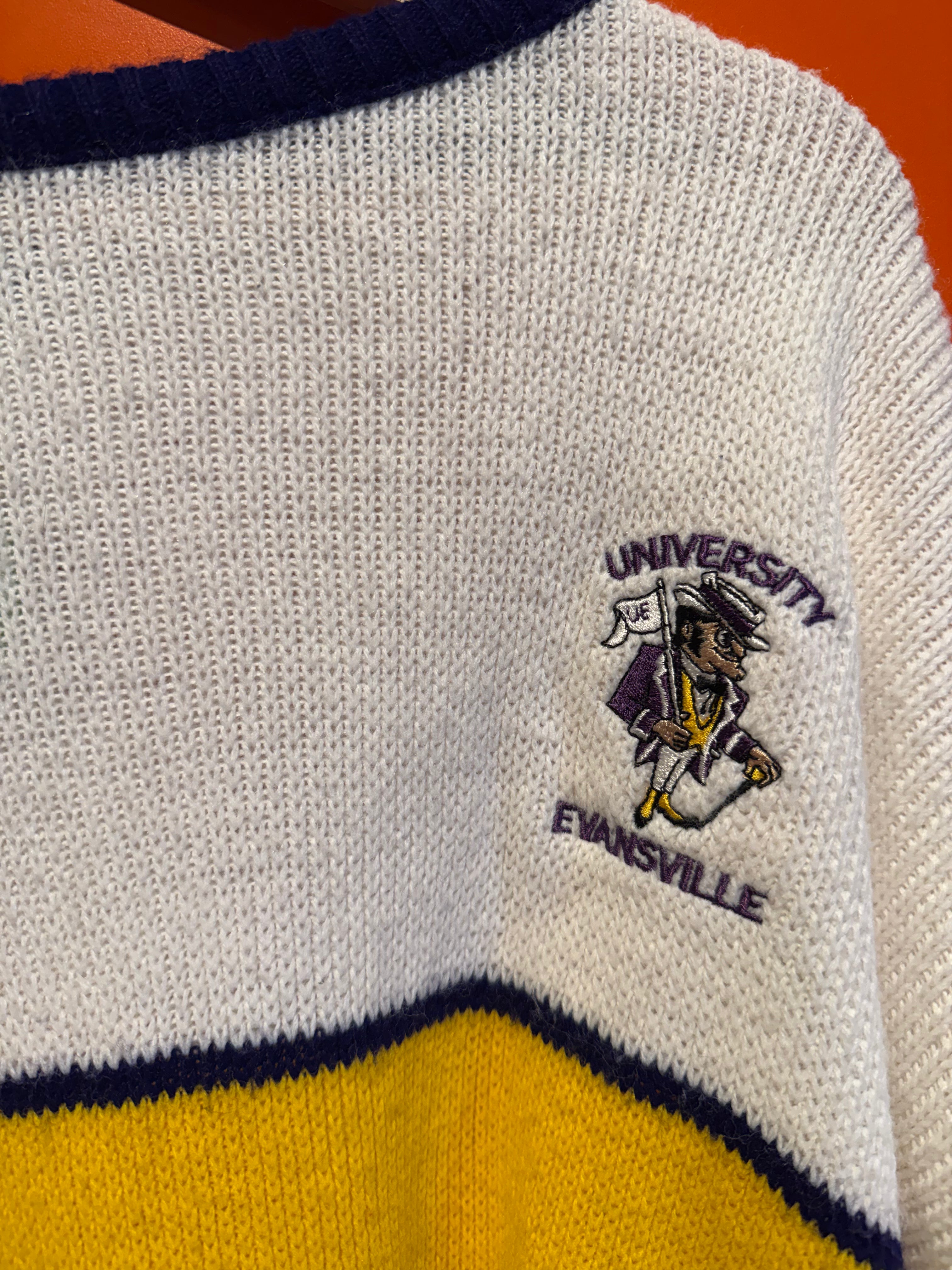 Vintage University of Evansville Purple Aces Striped Knit Sweater: L