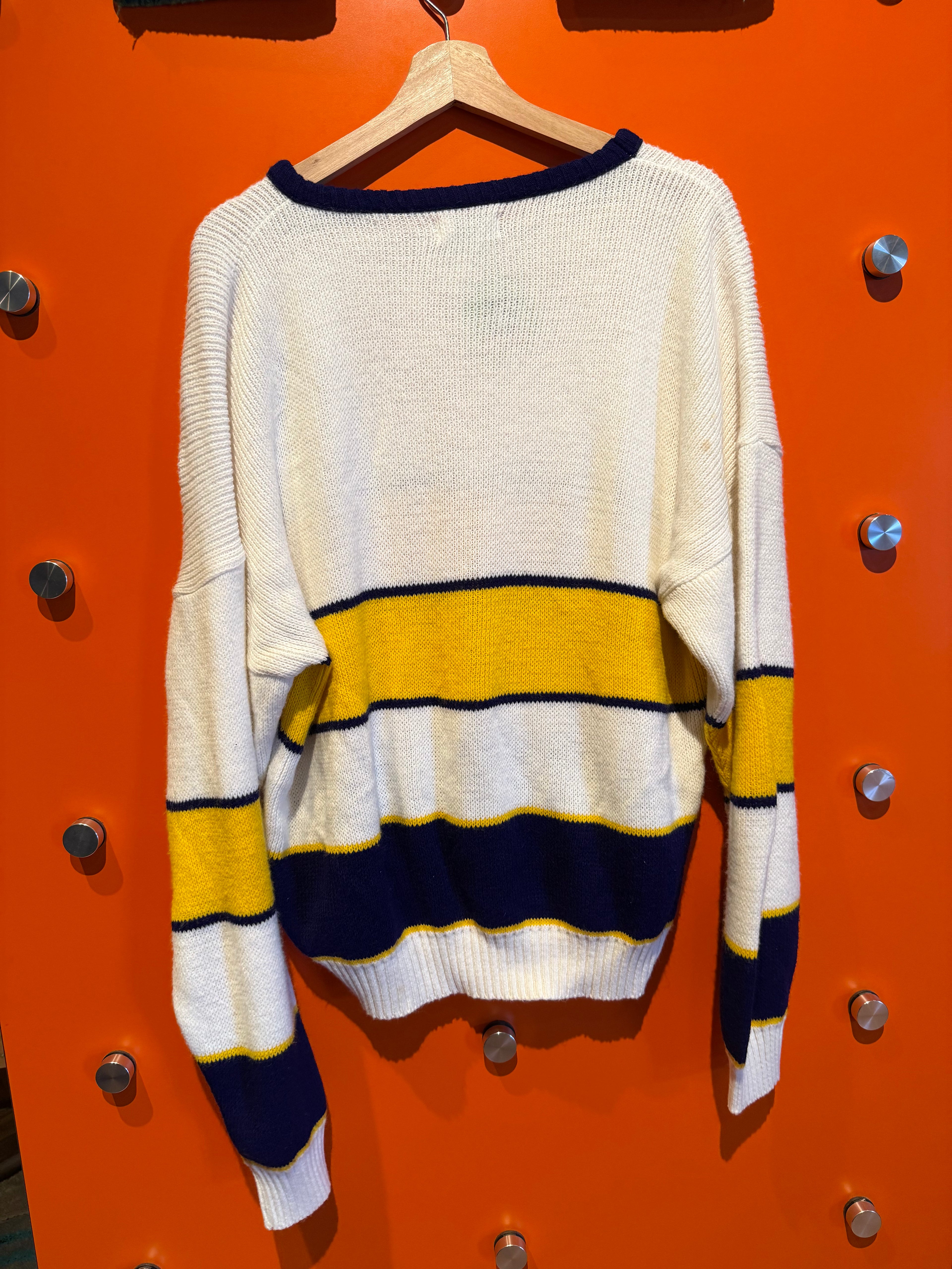 Vintage University of Evansville Purple Aces Striped Knit Sweater: L
